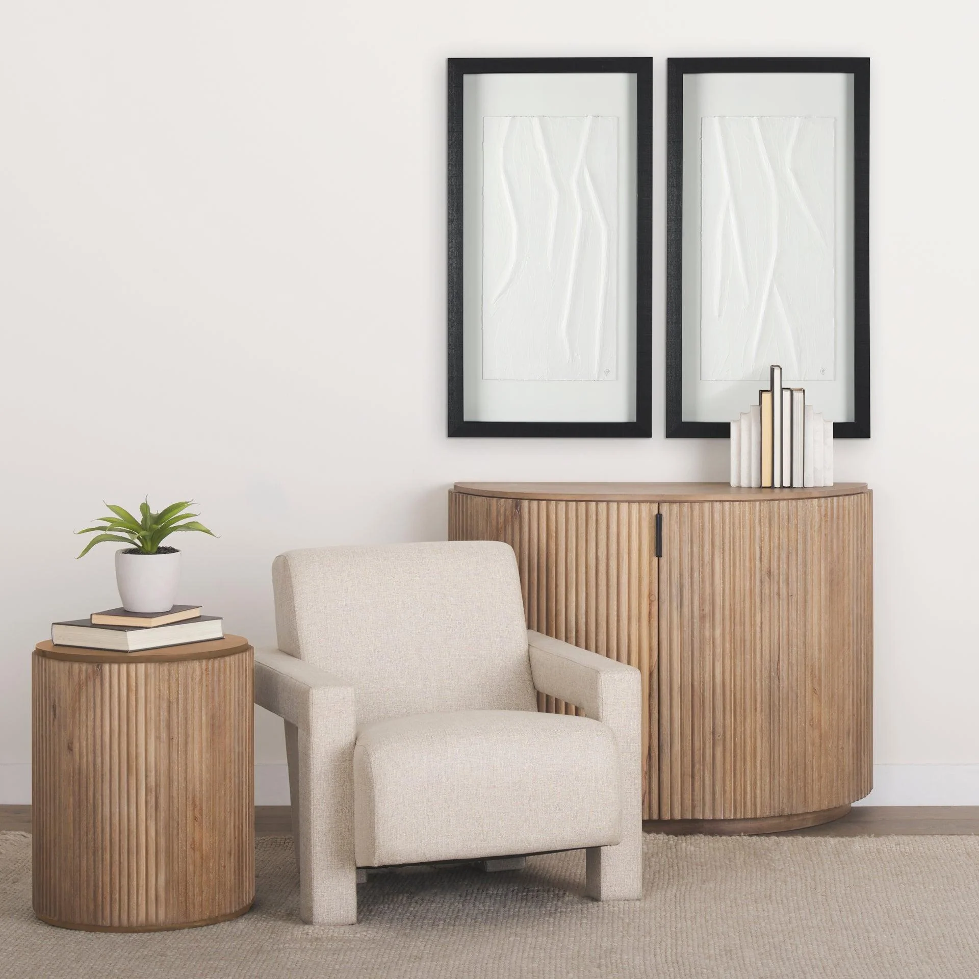 Terra 18L x 18W x 22H Light Brown Wood Fluted Round Side Table - Frankwebs