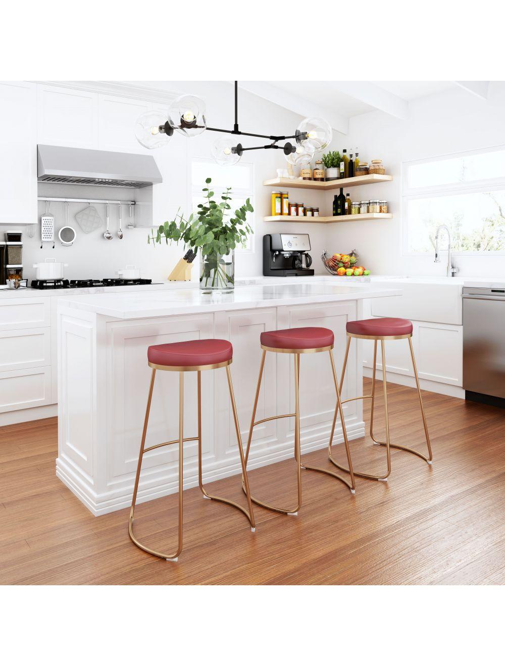 Bree Barstool (Set of 2) Burgundy & Gold - Frankwebs