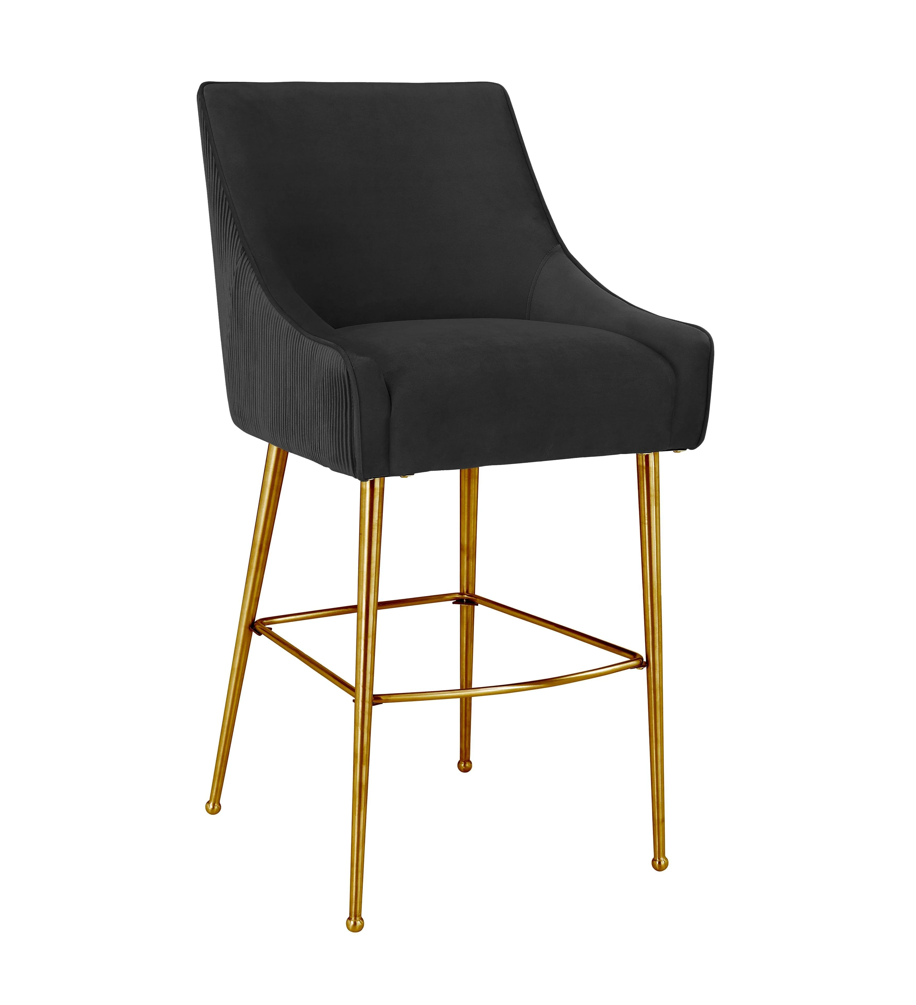Beatrix Pleated Black Velvet Bar Stool - Frankwebs