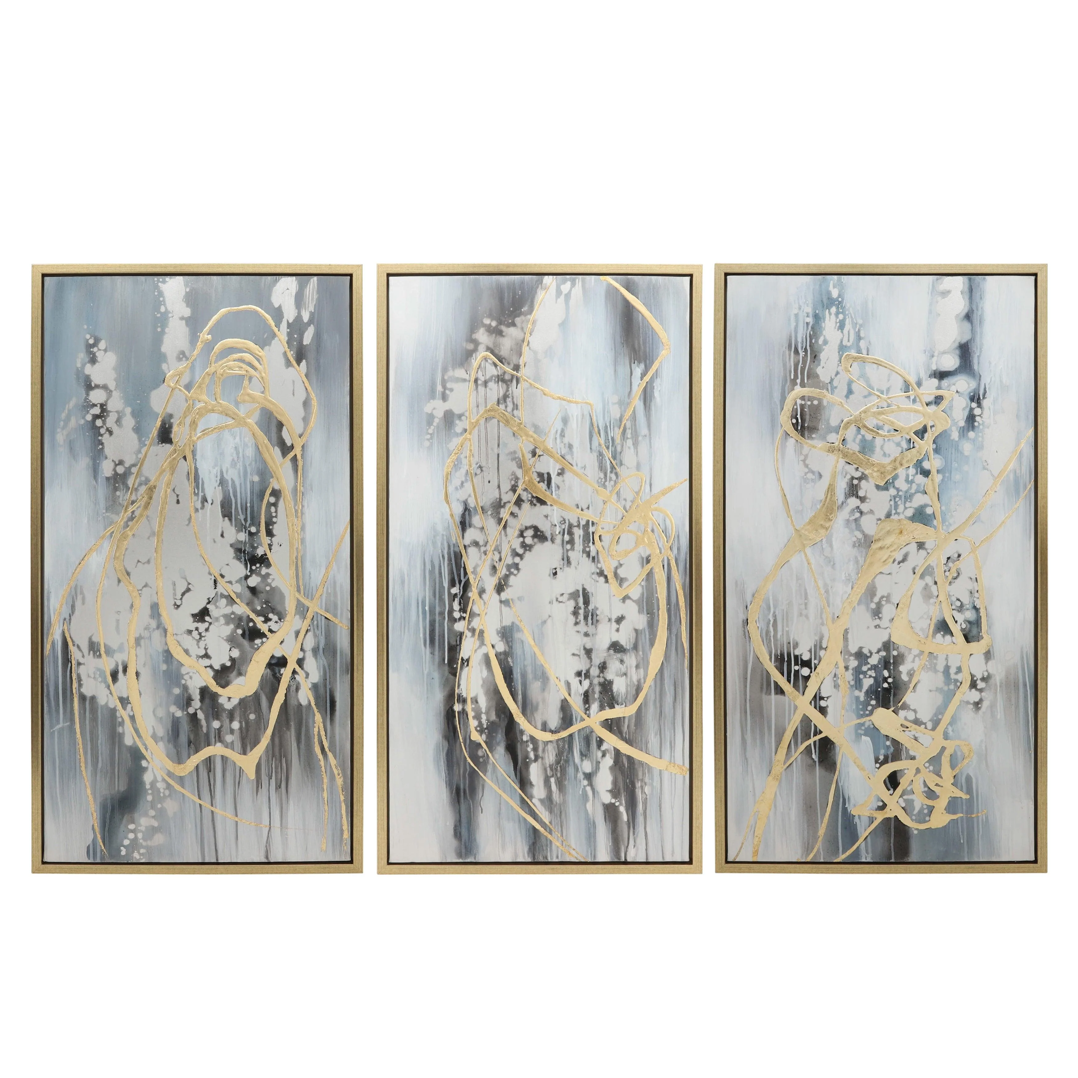 22x42 S/3 Abstract Canvas, Multi On Gold Frame - Frankwebs