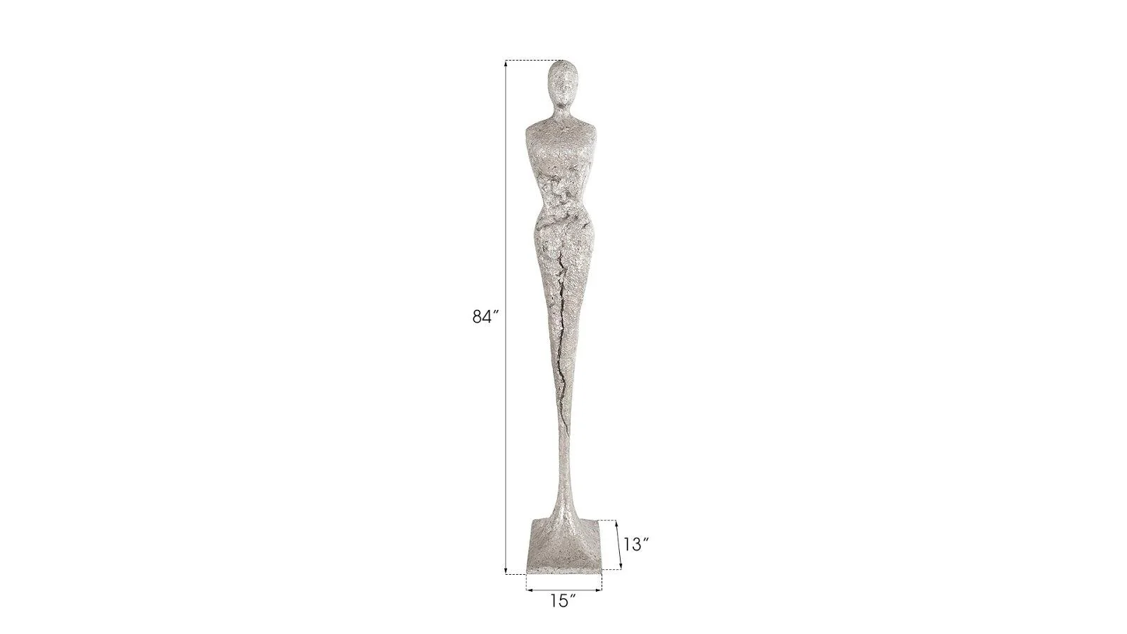 Tall Chiseled Female Sculpture, Resin, Silver Leaf - Frankwebs
