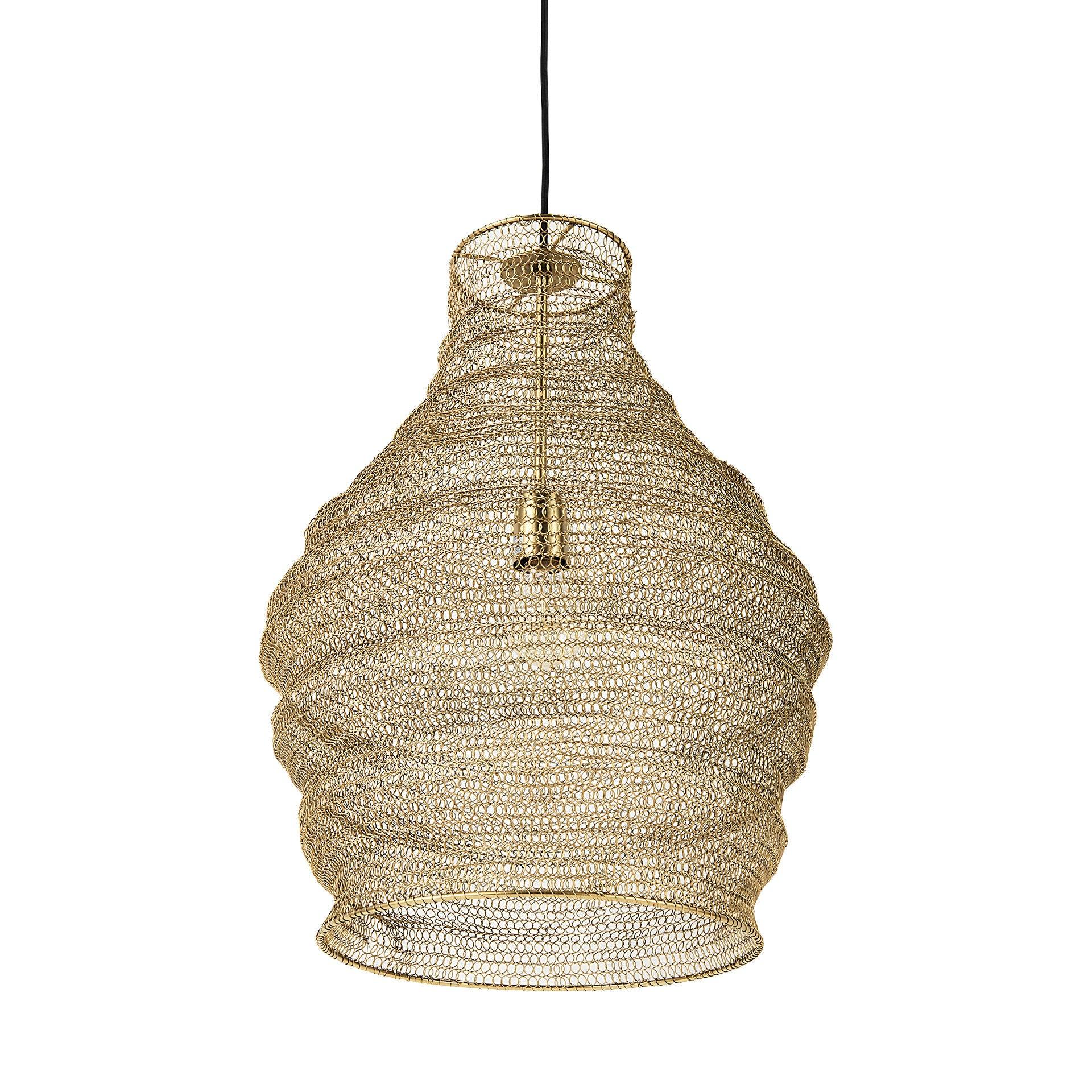 Halycon 16.0L x 16.0W x 20.0H Gold Mesh and Iron Pendant Light - Frankwebs
