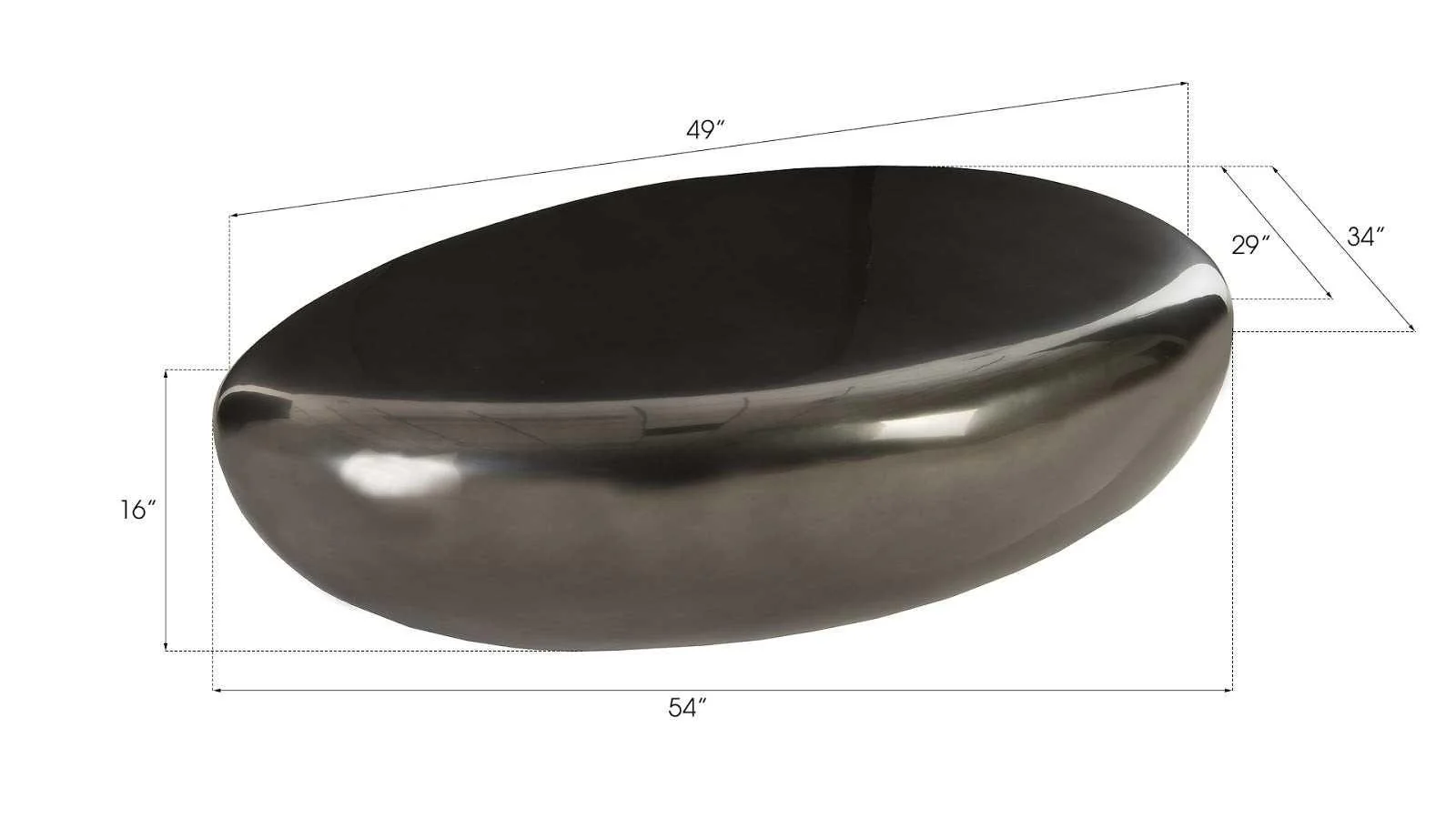 River Stone Coffee Table, Large, Liquid Silver - Frankwebs