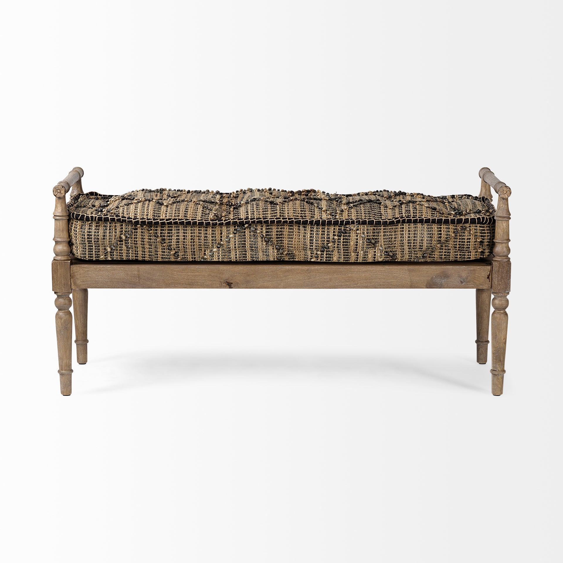 Fullerton II 57L x 21W Jute Patterned Top W/Brown Wood Base Accent Bench - Frankwebs