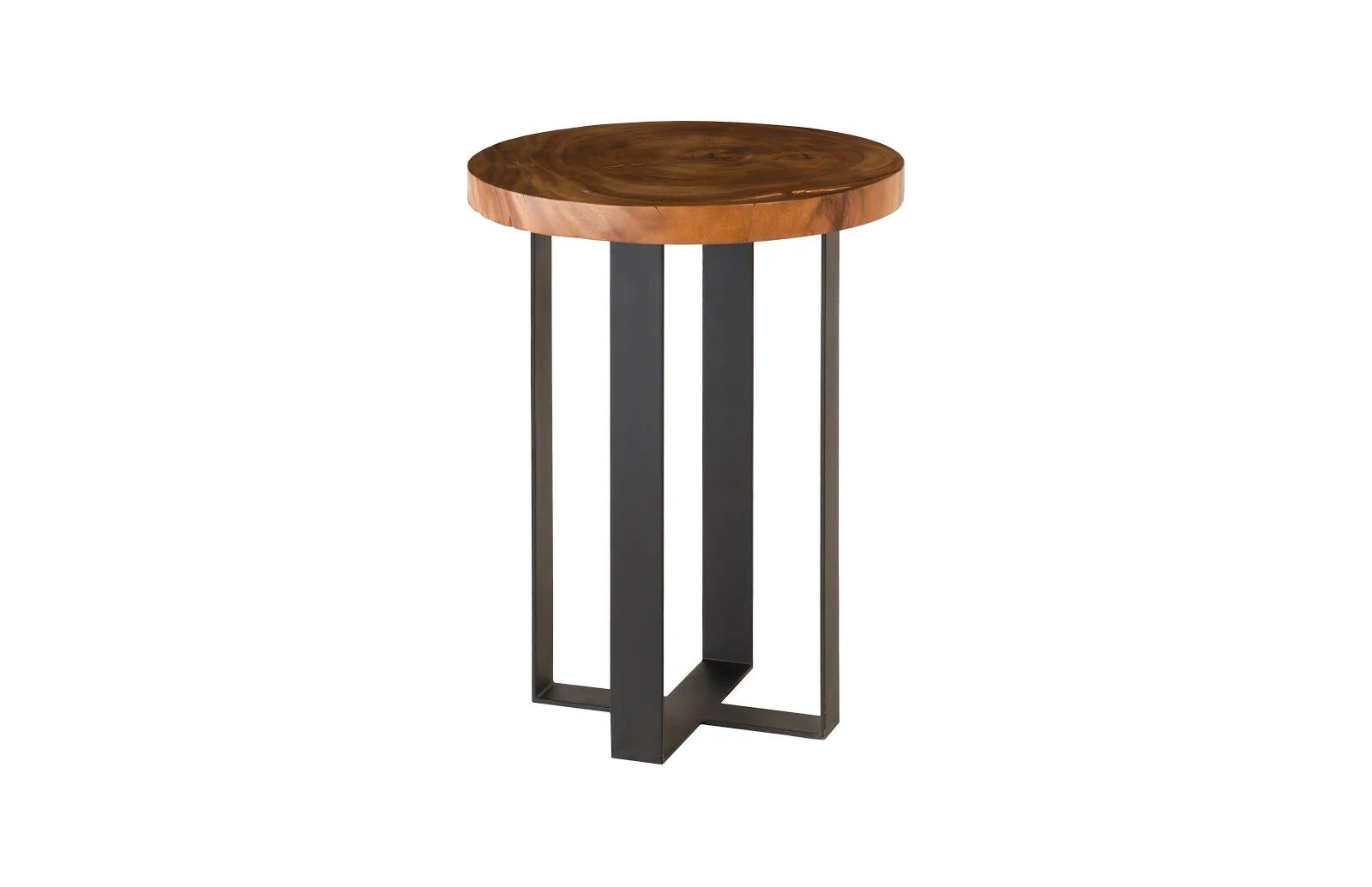 Chuleta Bar Table on Black Metal Base, Chamcha Wood, Natural - Frankwebs
