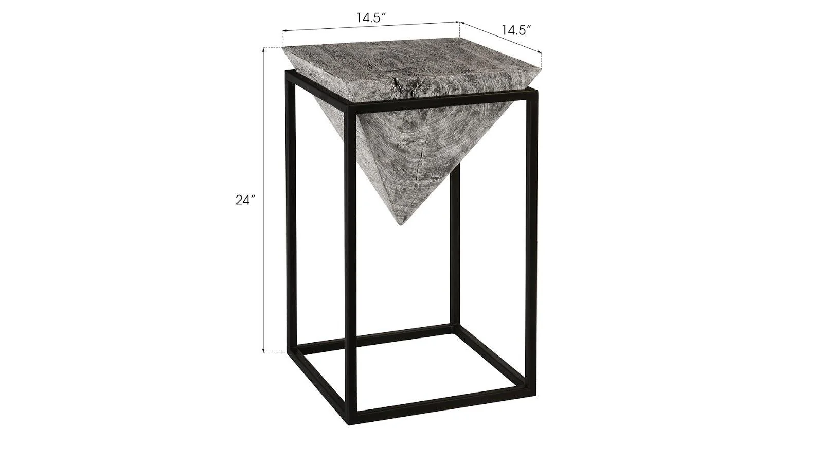 Inverted Pyramid Side Table, Gray Stone, Wood/Metal, Black, LG - Frankwebs