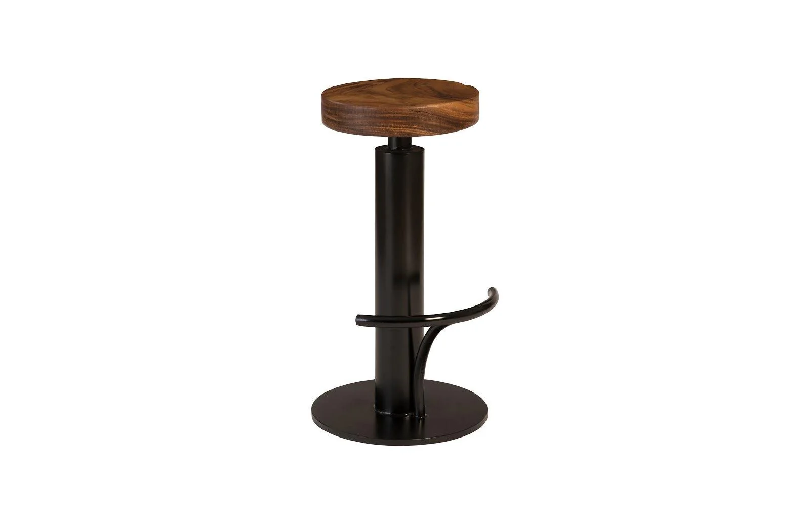Black Iron Bar Stool, Swivel Seat, Chamcha Wood, Natural - Frankwebs