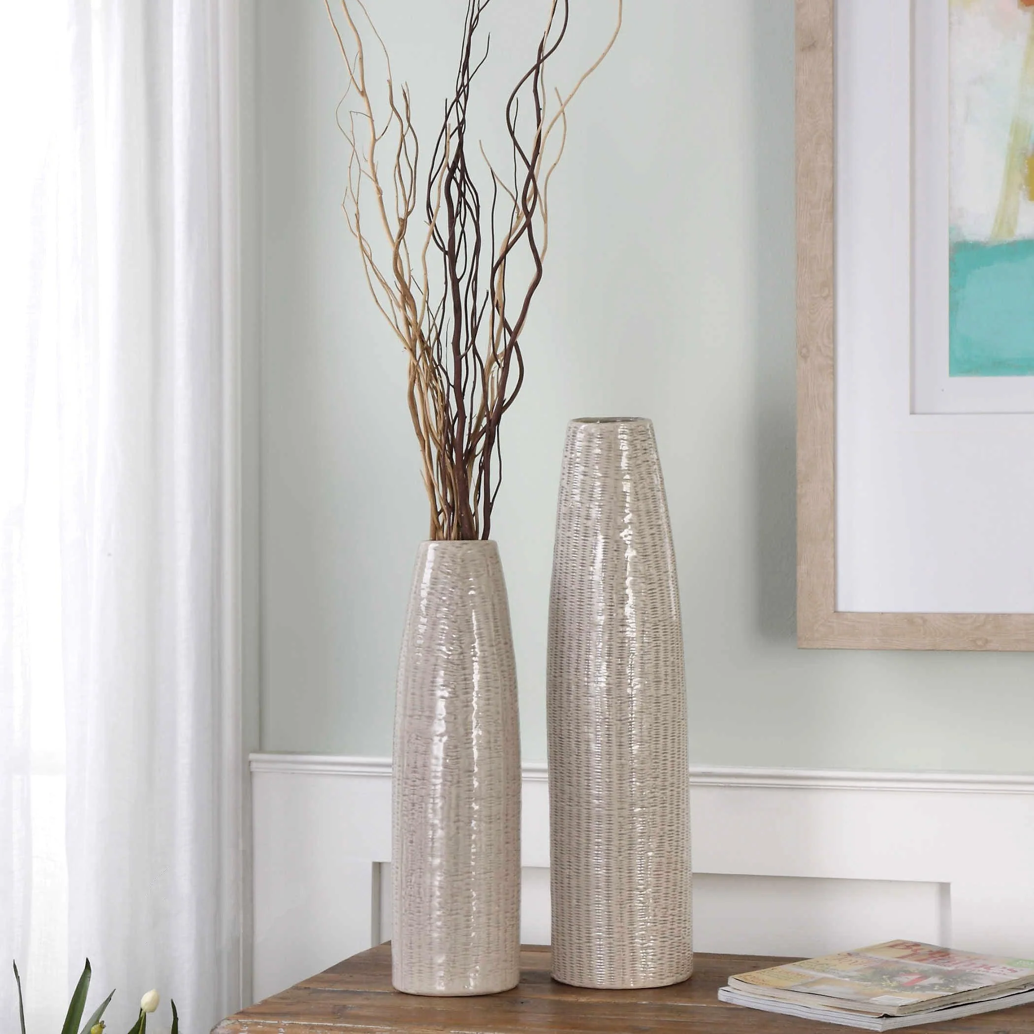 SARA TEXTURED CERAMIC VASES SET OF 2 - Frankwebs