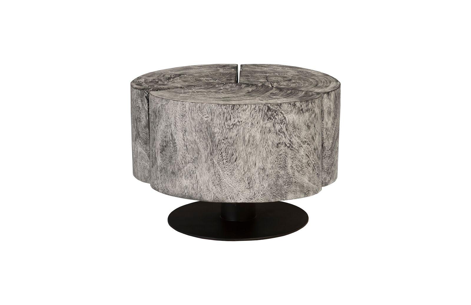 Clover Coffee Table, Chamcha Wood, Gray Stone Finish, Metal Base - Frankwebs