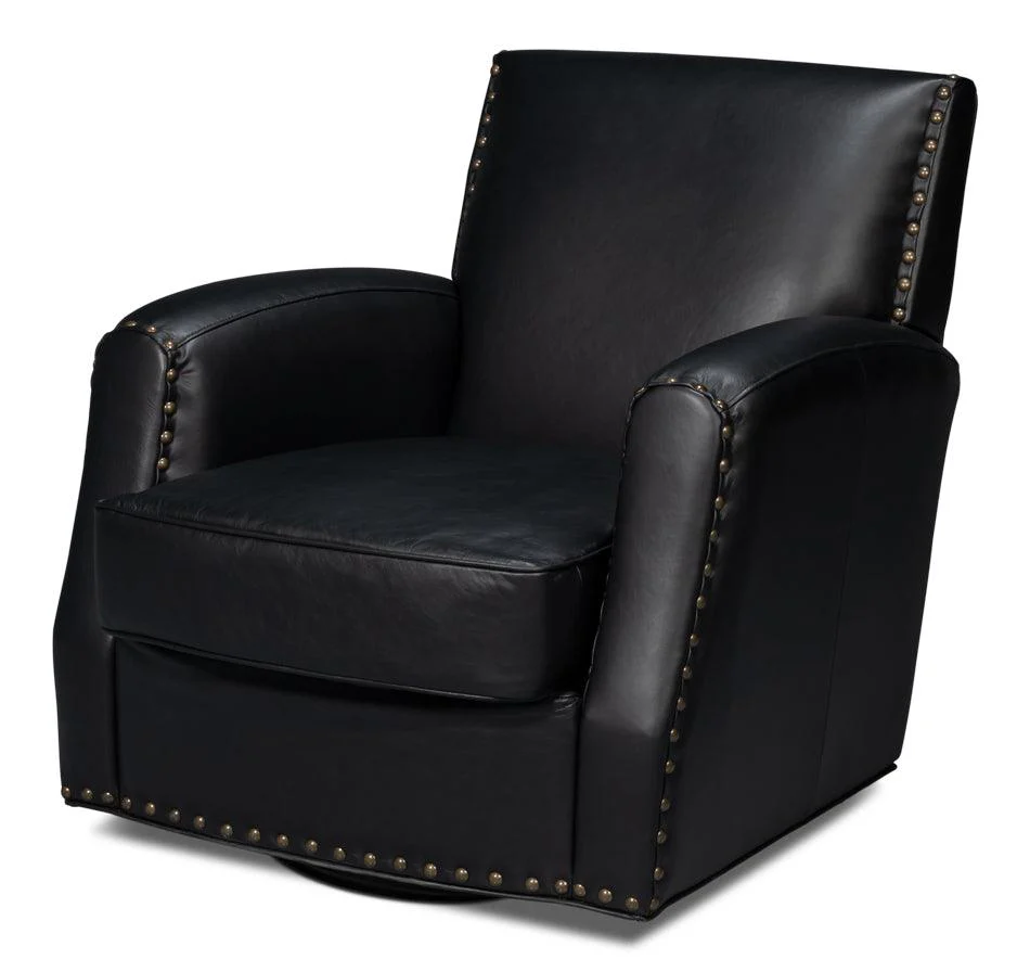 Taft Leather Swivel Chair - Onyx Black - Frankwebs