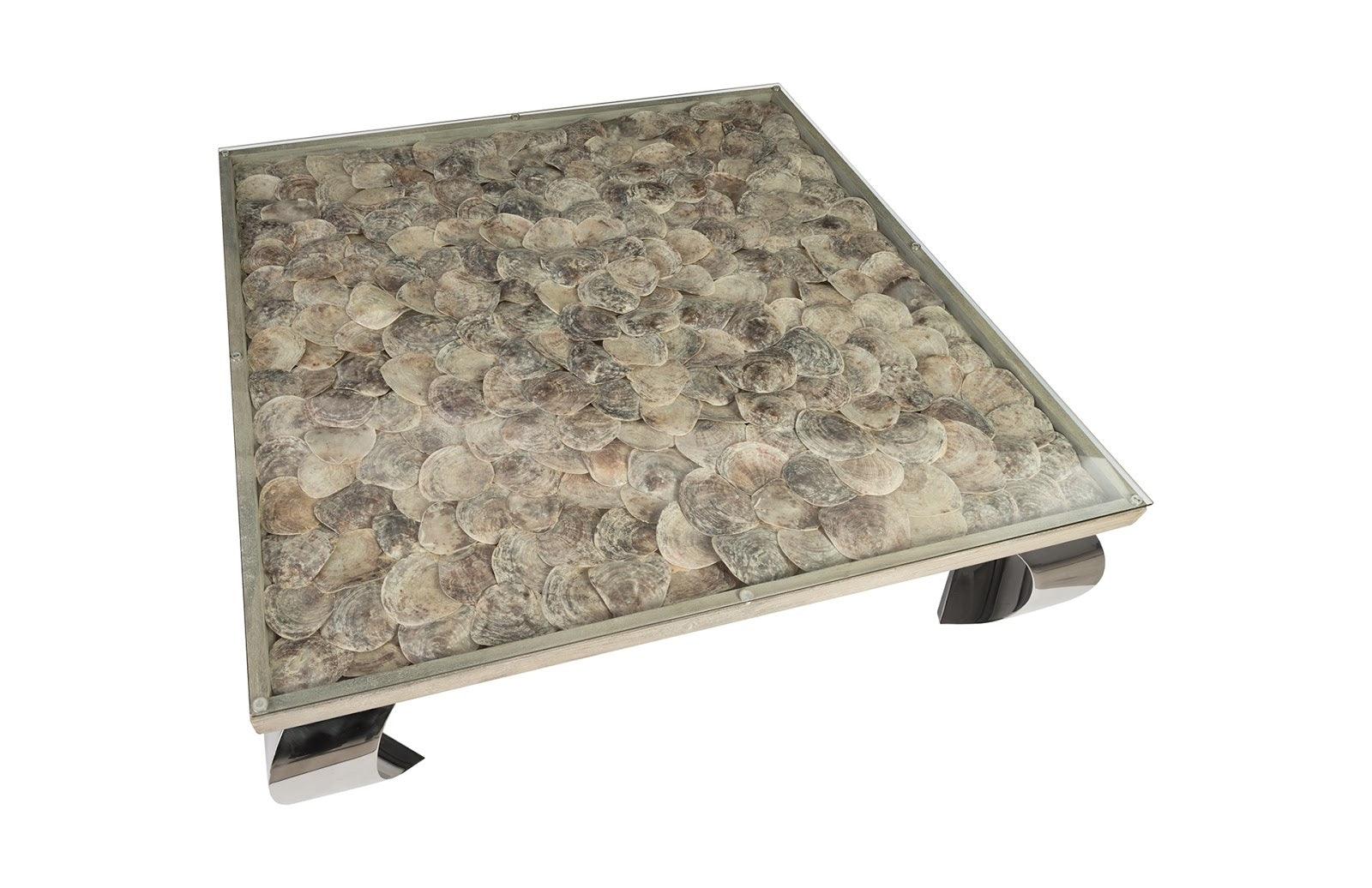 Shell Coffee Table, Glass Top, Ming Stainless Steel Legs - Frankwebs