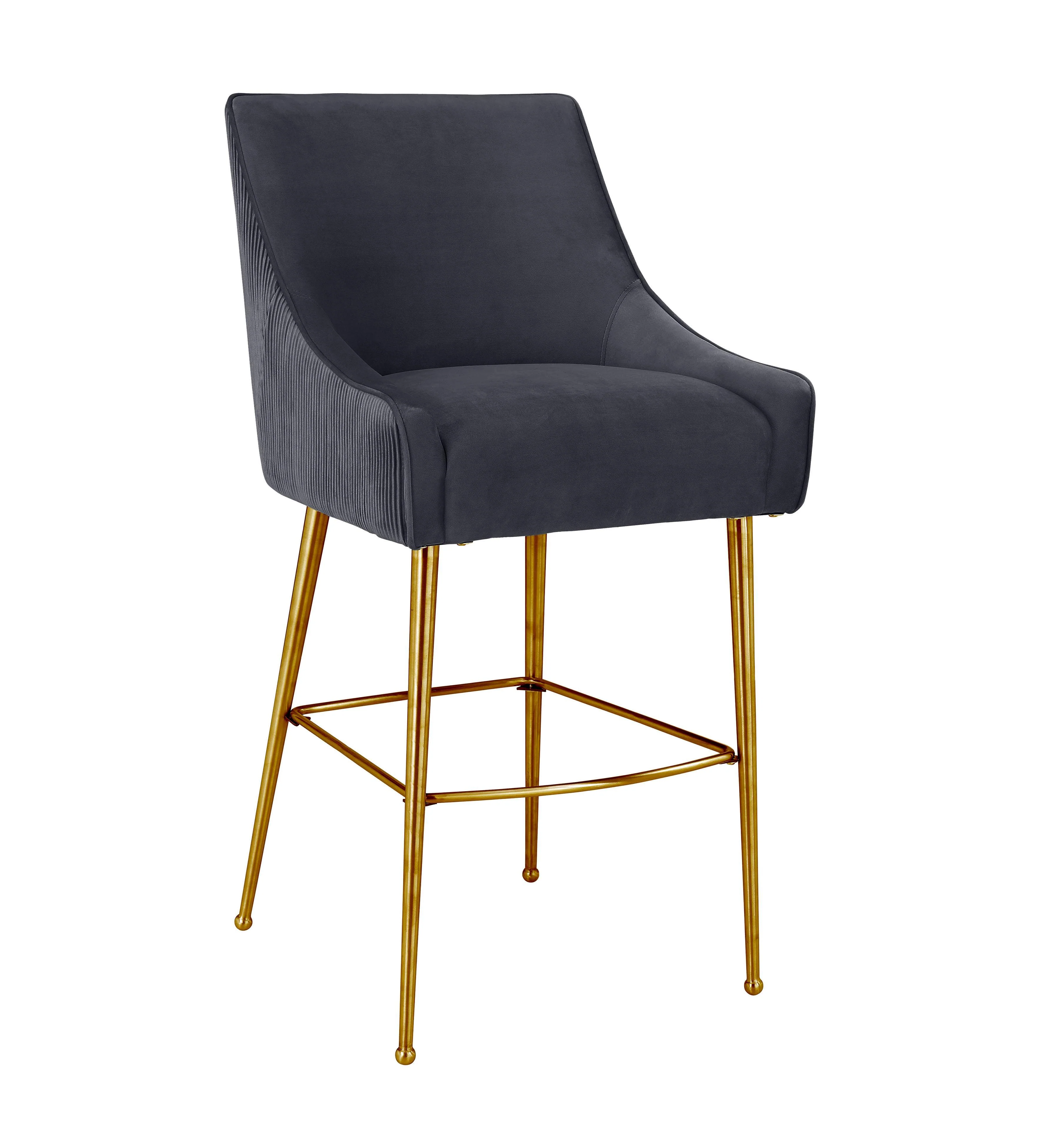 Beatrix Pleated Dark Grey Velvet Counter Stool - Frankwebs