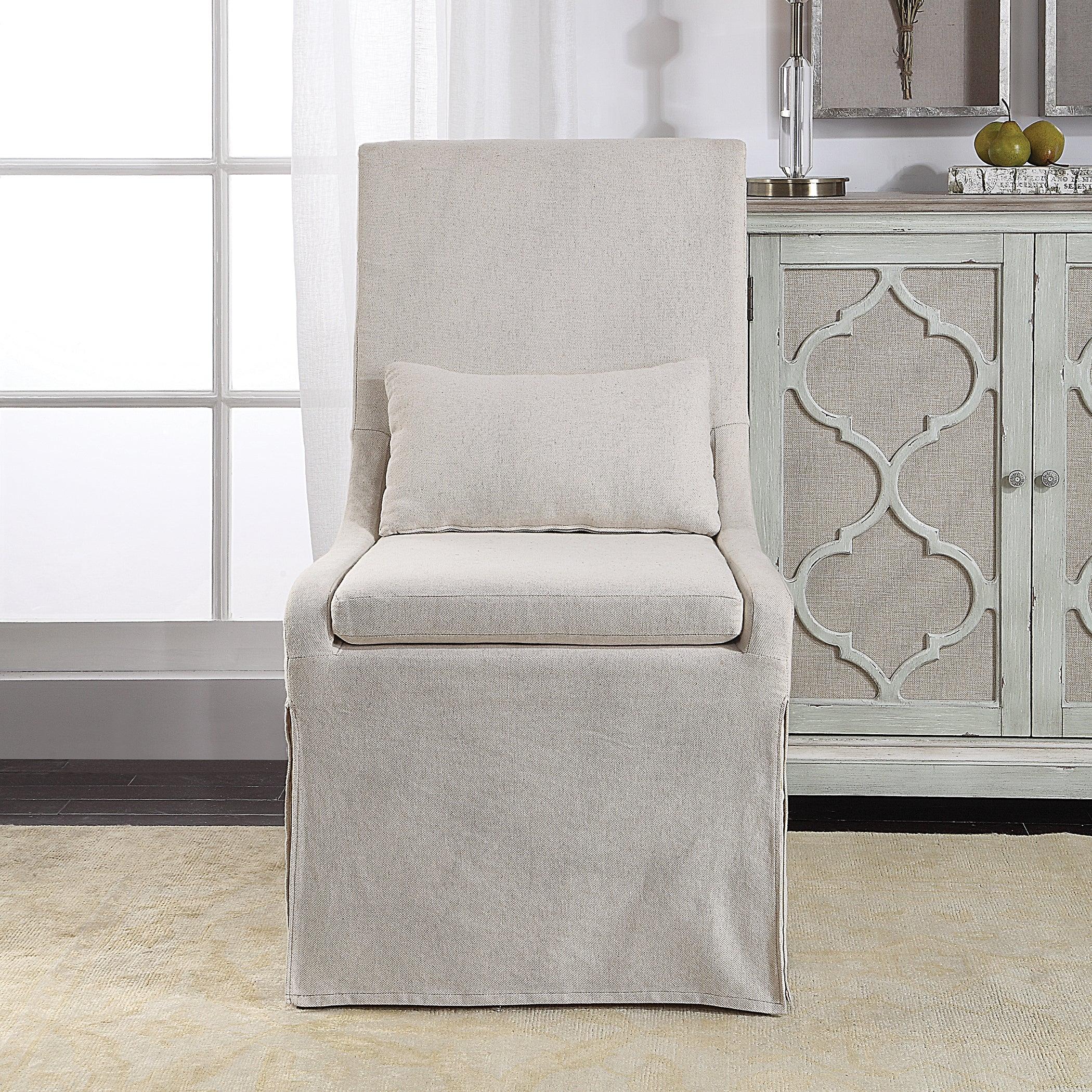 Coley White Linen Armless Chair - Frankwebs