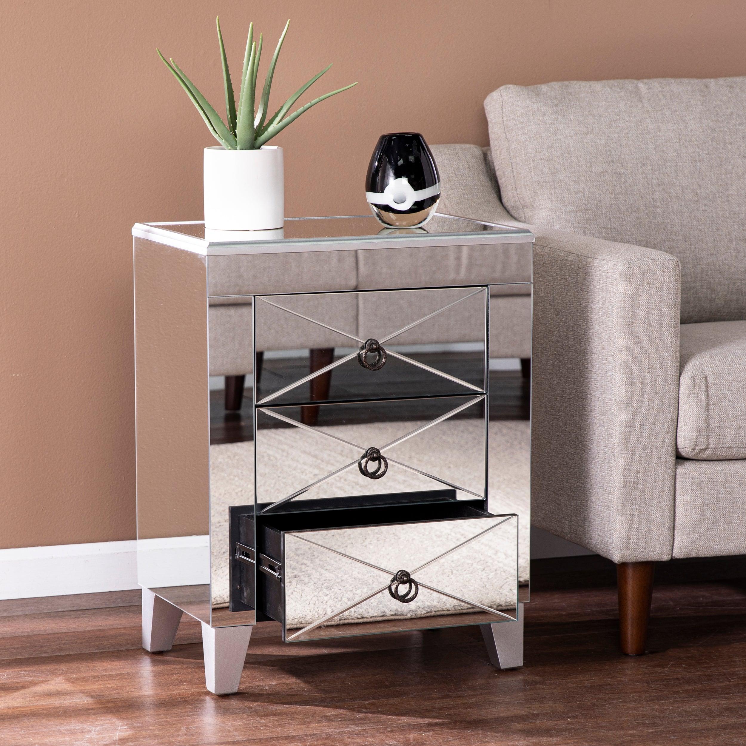 Cresheim Mirrored End Table w/ Drawers - Frankwebs