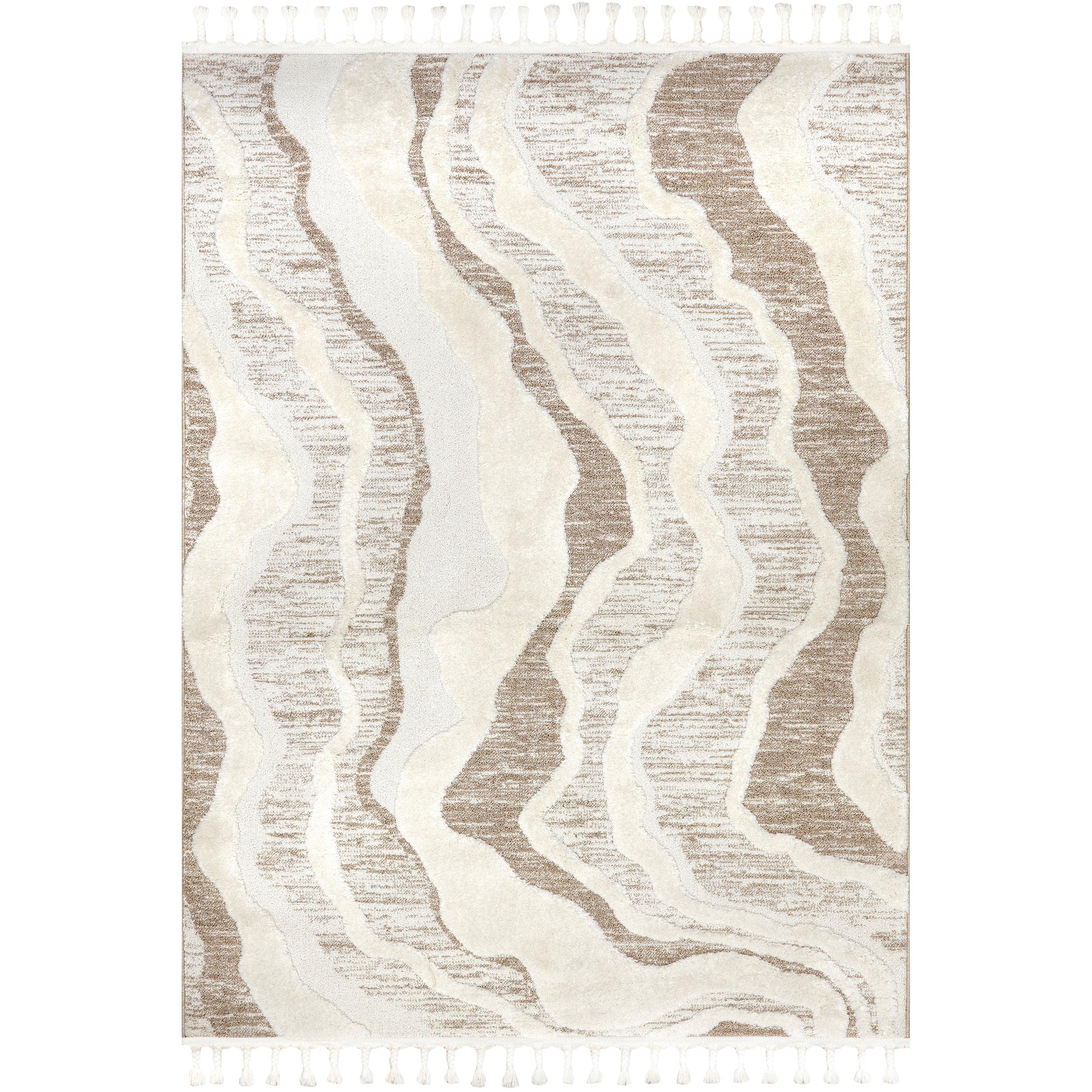 Navi Abstract High-Low Swirls Tasseled Area Rug - Frankwebs
