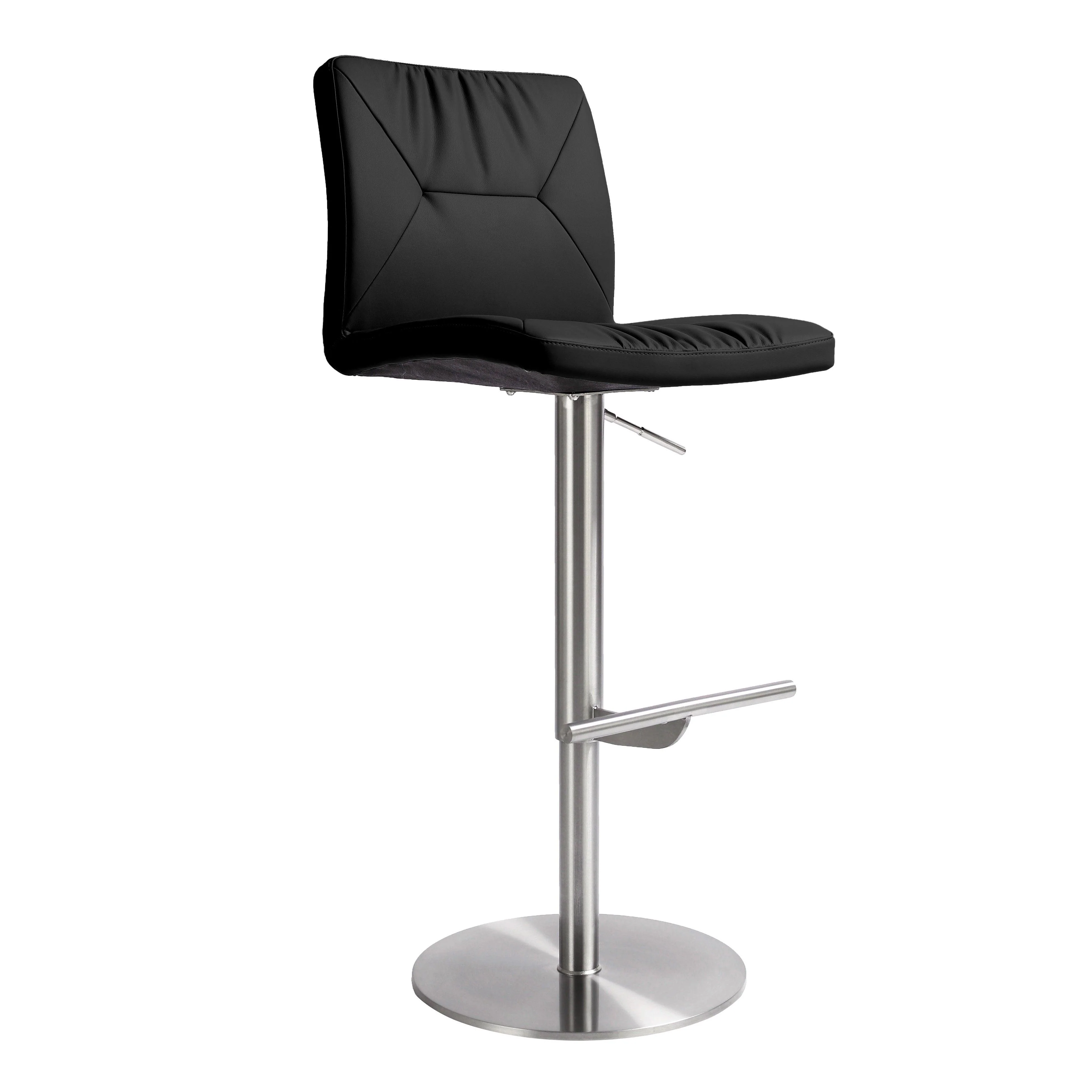 Paddy Black Vegan Leather on Silver Adjustable Stool - Frankwebs