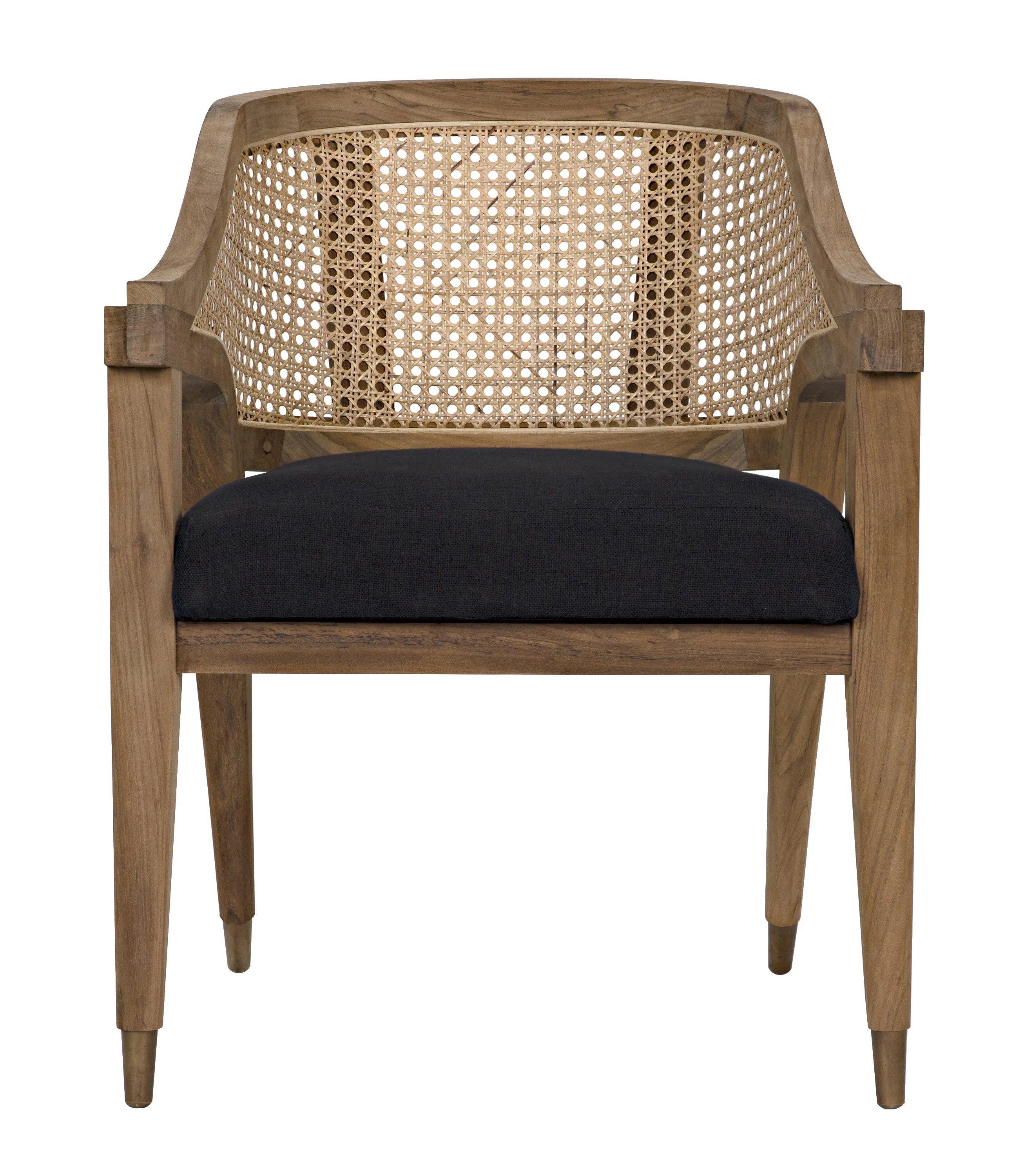 Chloe Chair, Teak, Caning, and Black Cotton - Frankwebs