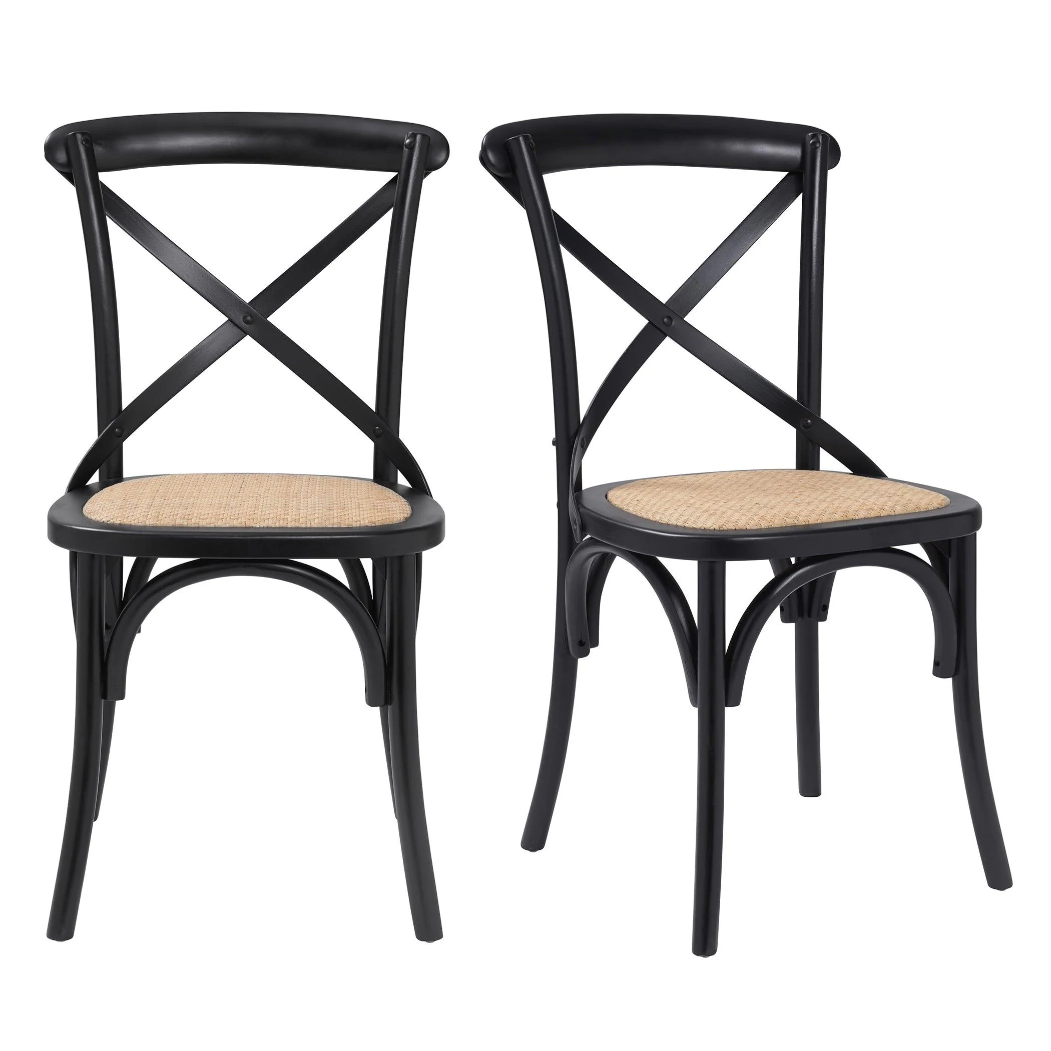 Neyo Side Chair in Black with Natural Rattan Seat - Set of 2 - Frankwebs