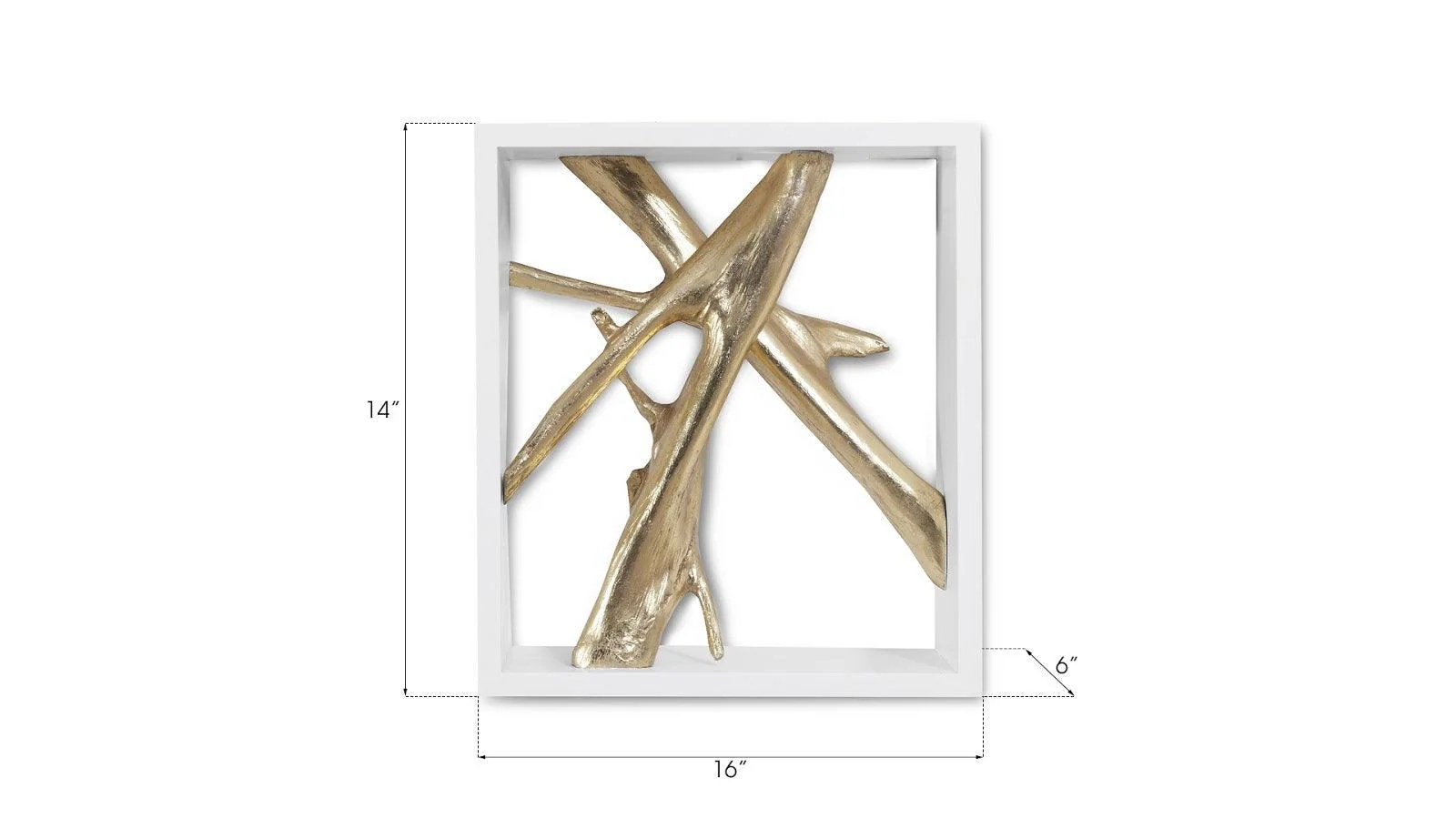 Framed Branches Wall Tile, White, Gold Leaf - Frankwebs