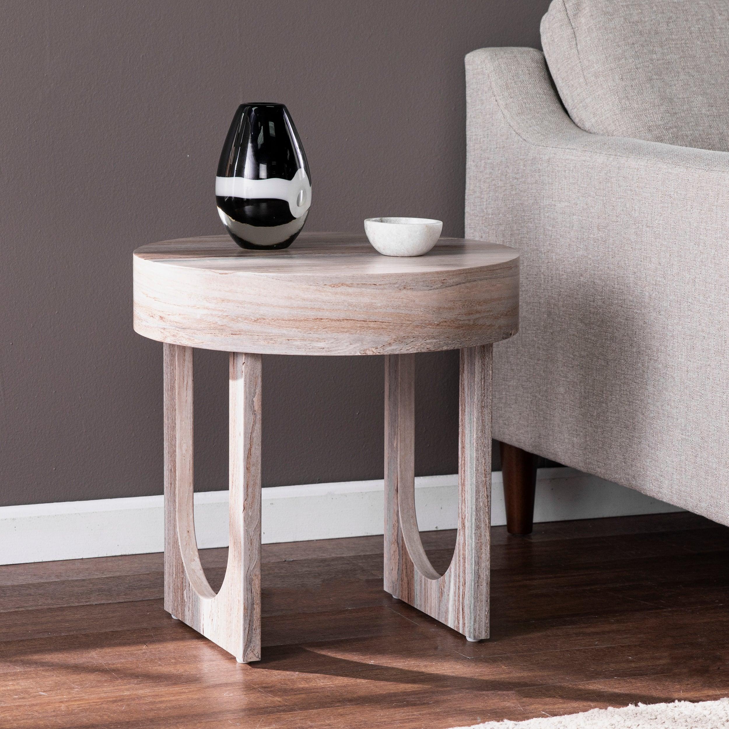 Chadkirk Round Faux Marble End Table - Frankwebs