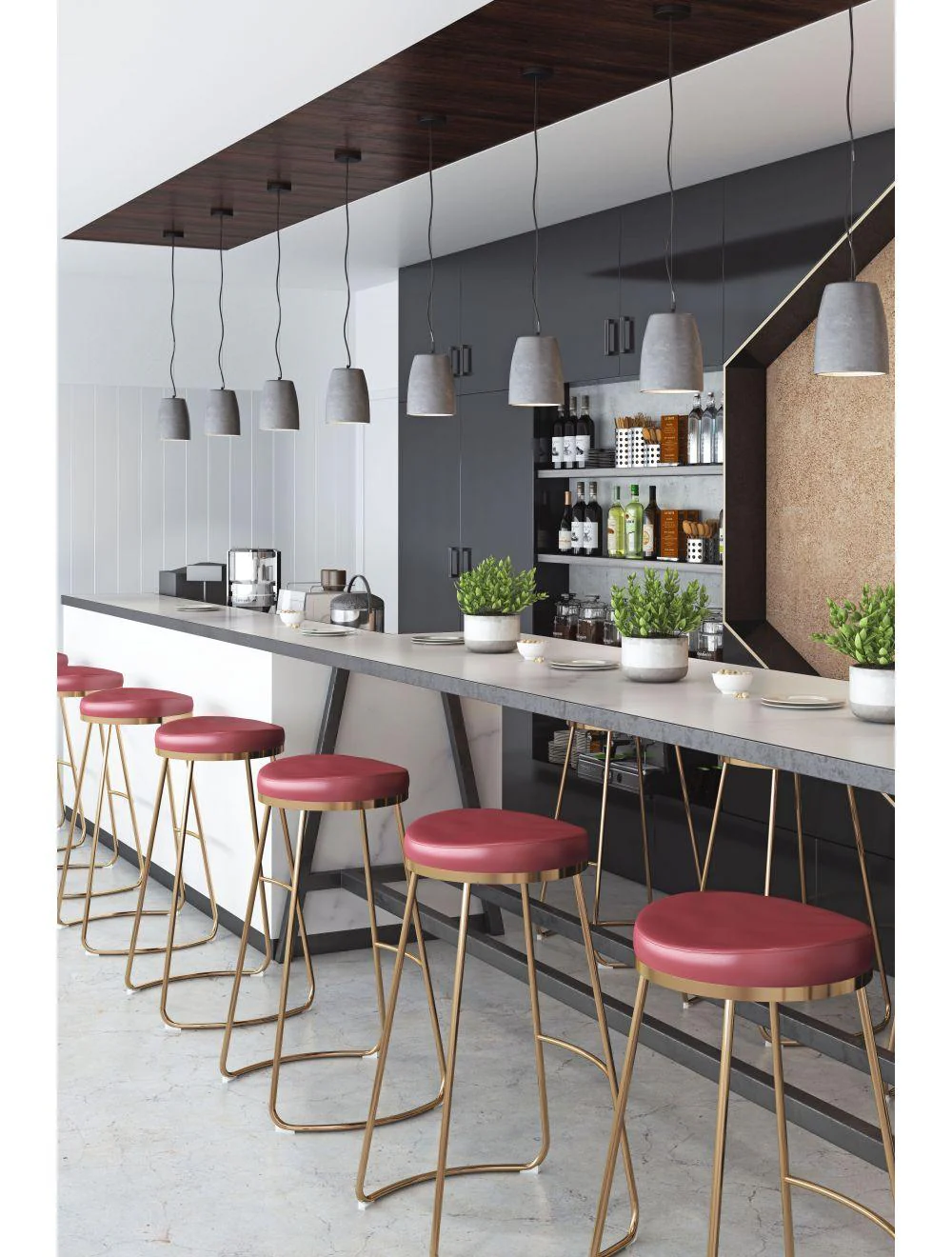 Bree Barstool (Set of 2) Burgundy & Gold - Frankwebs