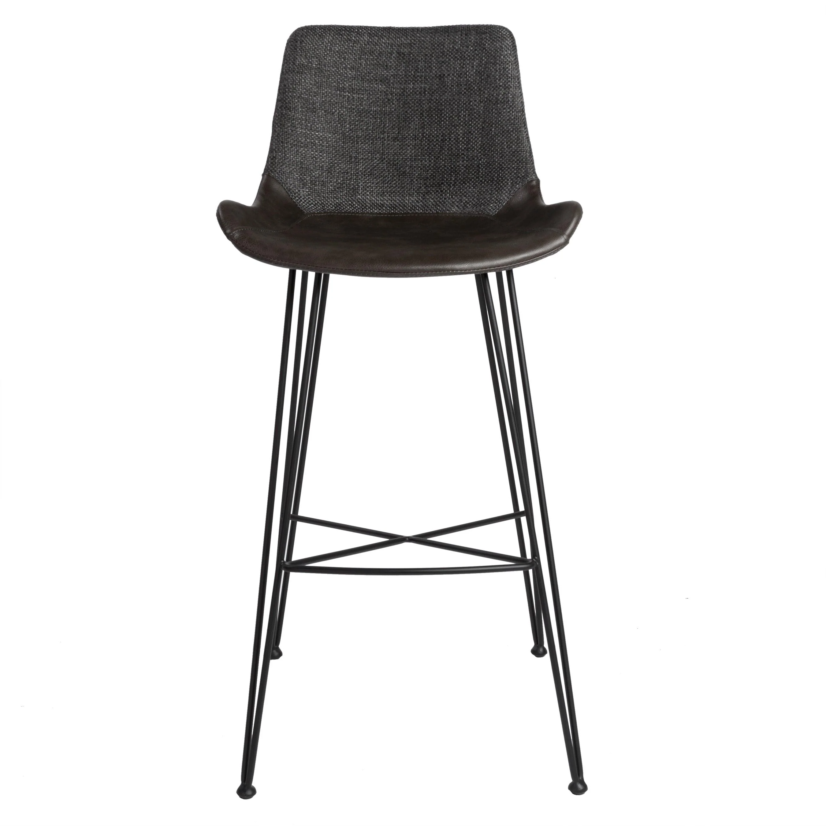 Alisa Bar Stool in Dark Gray Fabric and Dark Gray PU with Matte Black Legs - Set of 1 - Frankwebs