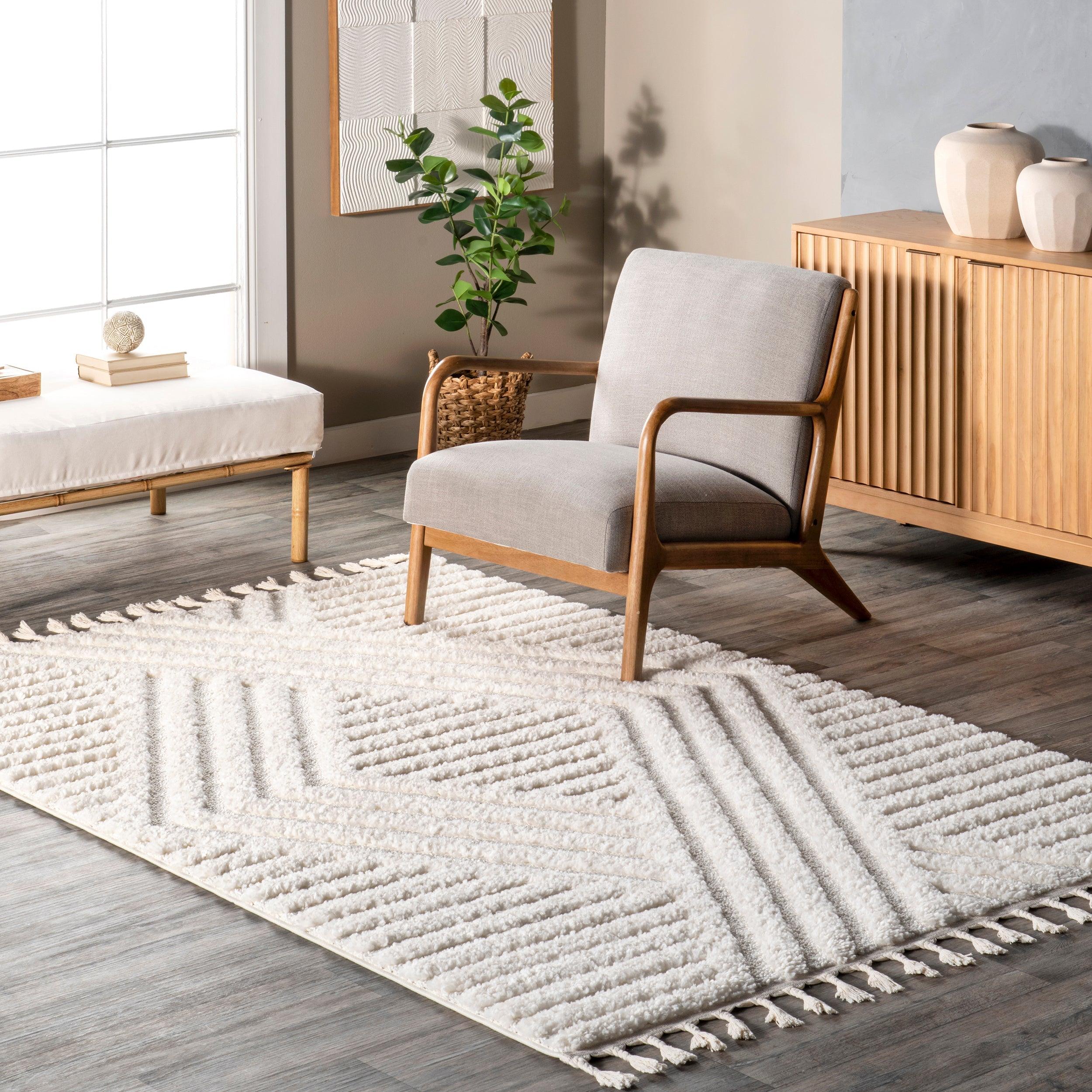 Risette Geometric Shag Tassel Area Rug - Frankwebs