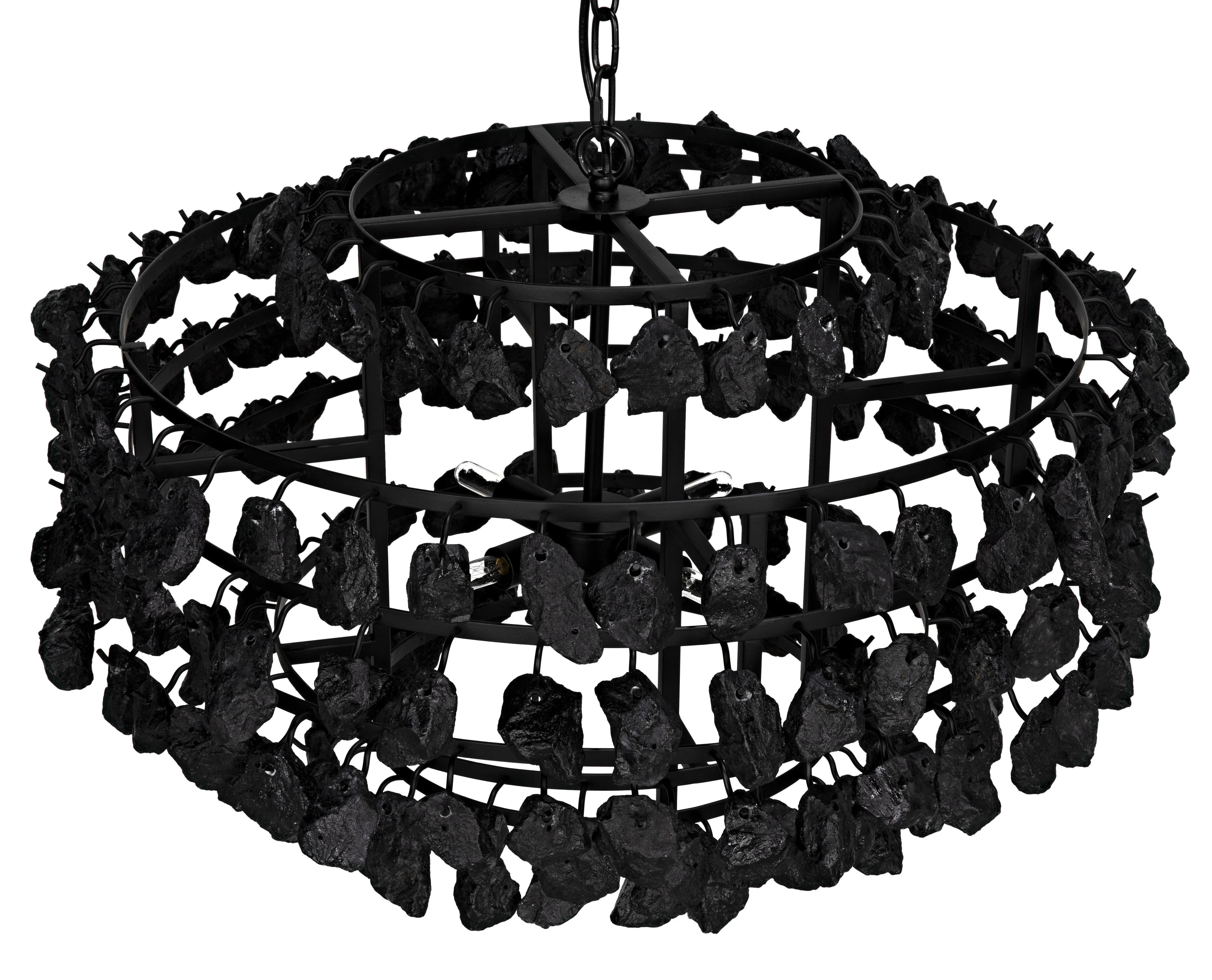 Vulcan Chandelier, Black Steel with Black Glass - Frankwebs