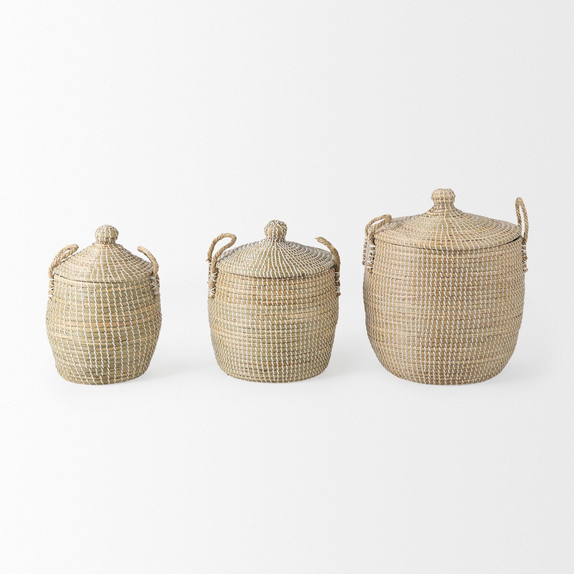 OliviaSet of 3 Basket W/Lid and Handles - Frankwebs