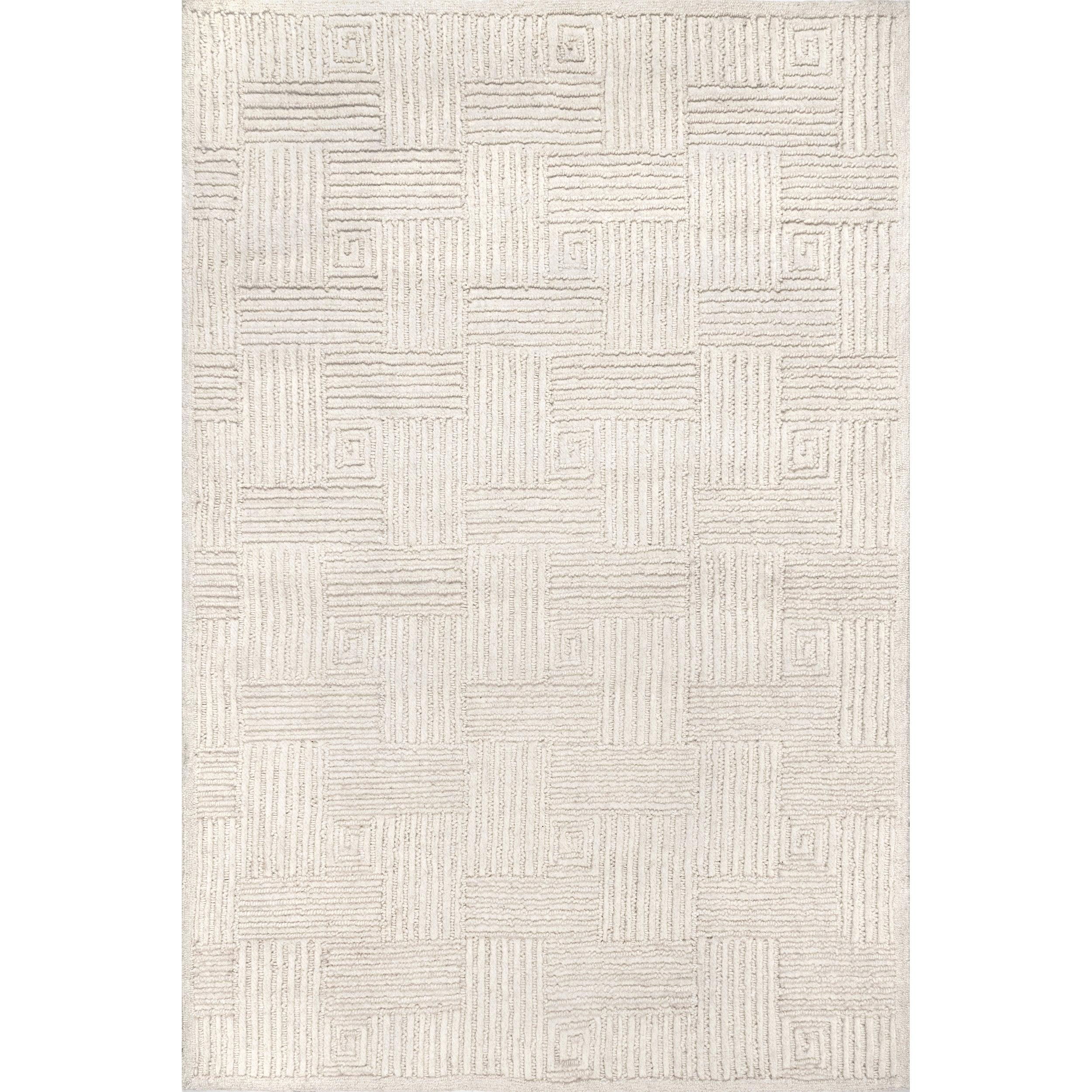 Mallory Hand Hooked Wool Geometric High Low Textured Area Rug - Frankwebs