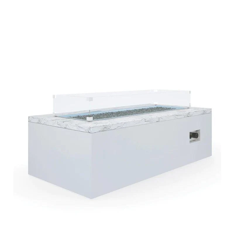 White Carrara Marble Rectangular Fire Table Glass Surround - Frankwebs
