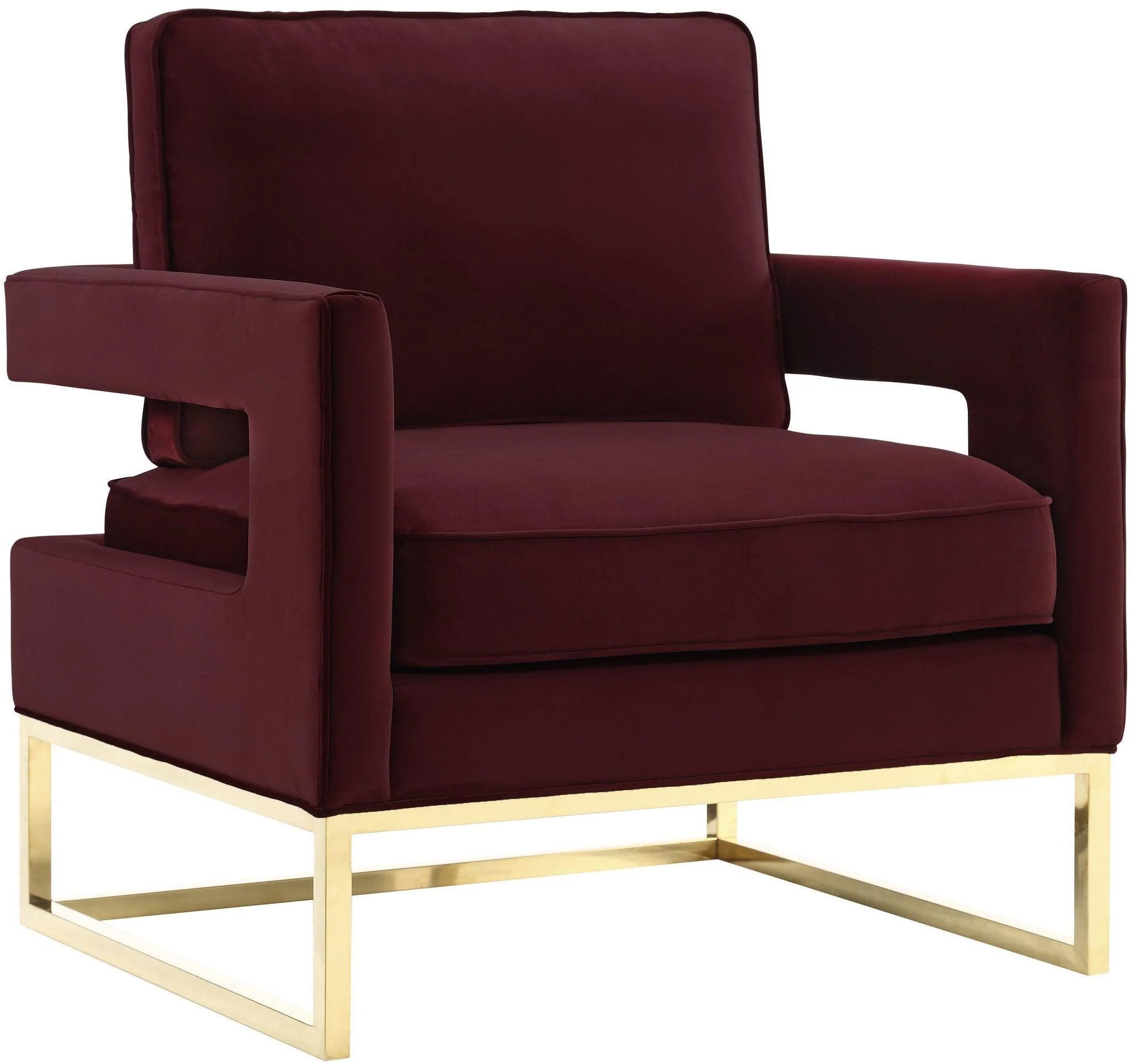 Avery Maroon Velvet Chair With Polished Gold Base - Frankwebs