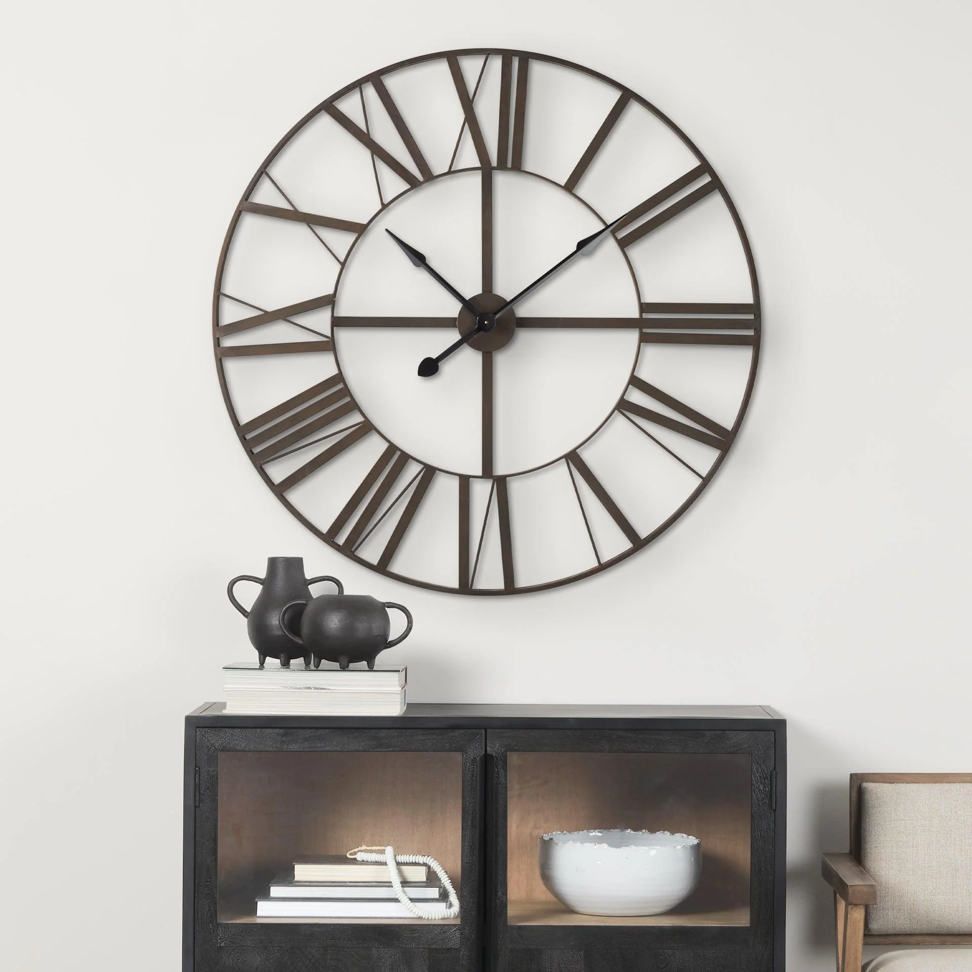 Pender 40.0L x 2.4W x 40.0H Black Iron Round Wall Clock - Frankwebs