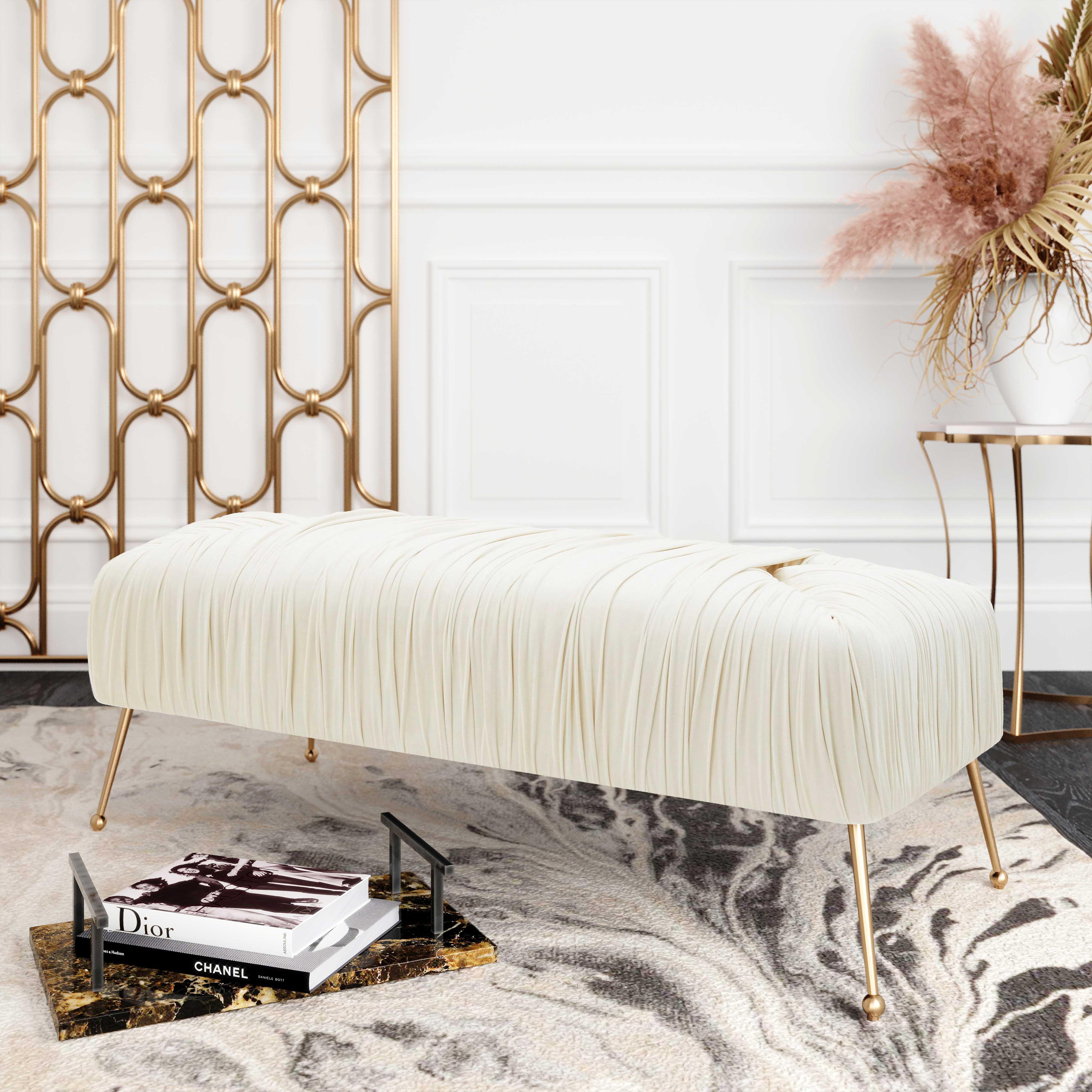 Jessica Cream Velvet Bench - Frankwebs