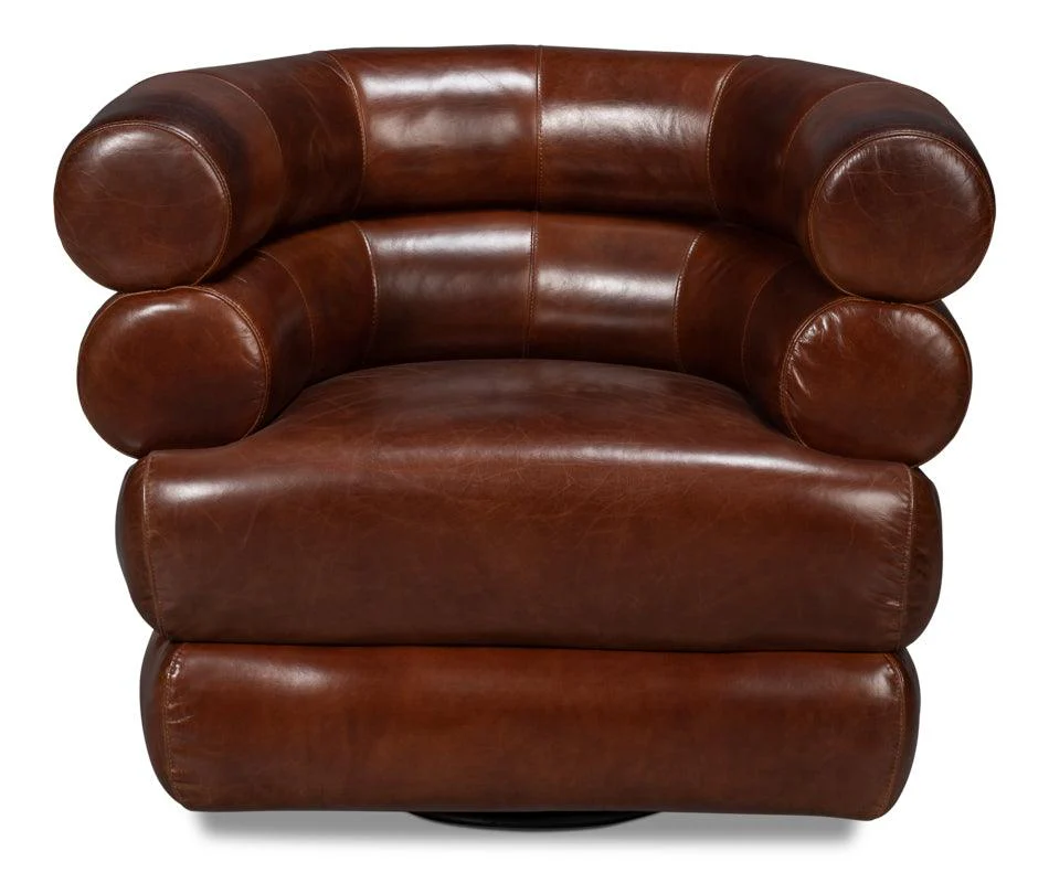 Rondo Leather Swivel Chair Brown - Frankwebs