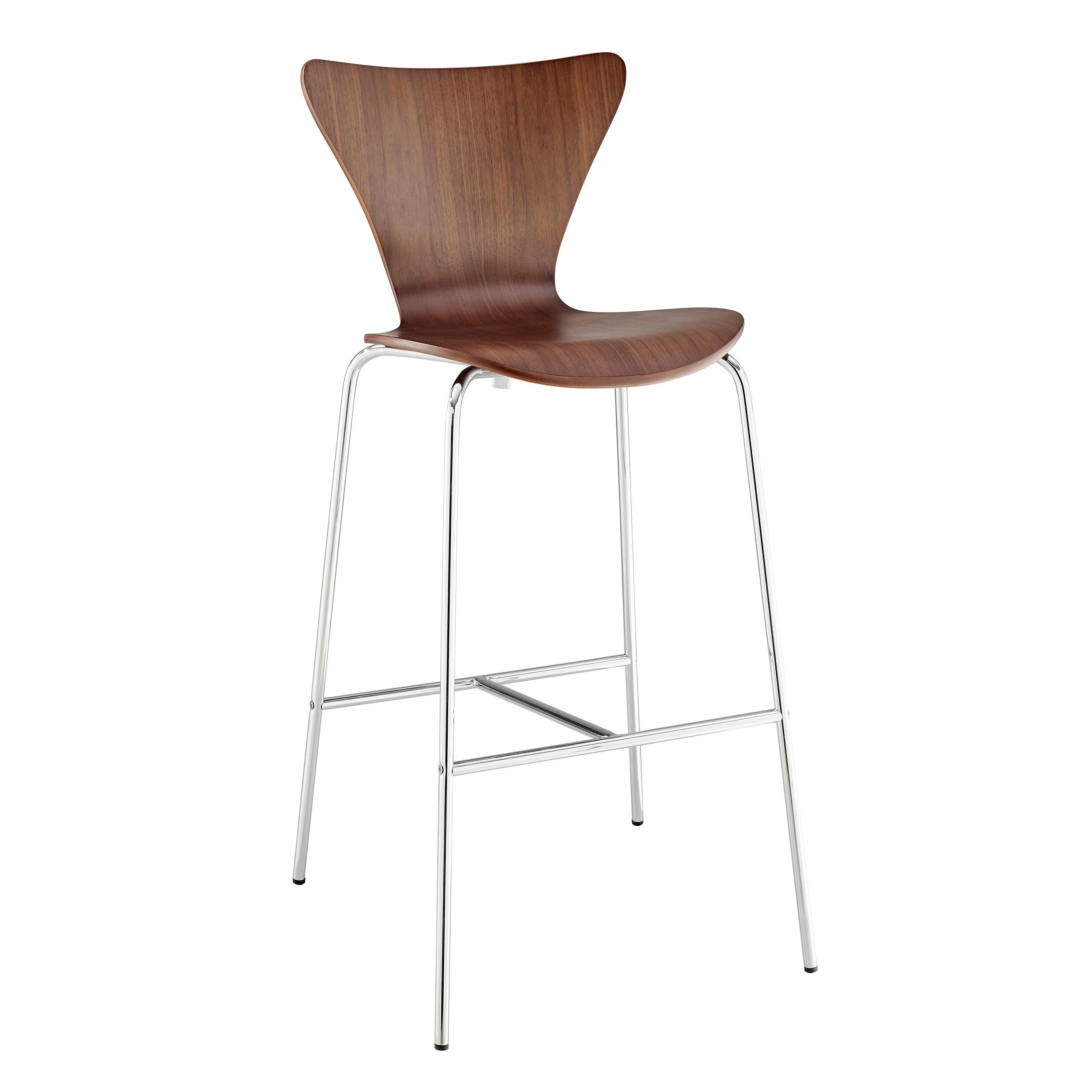 Tendy Bar Stool in American Walnut with Chrome Legs  - Set of 4 - Frankwebs