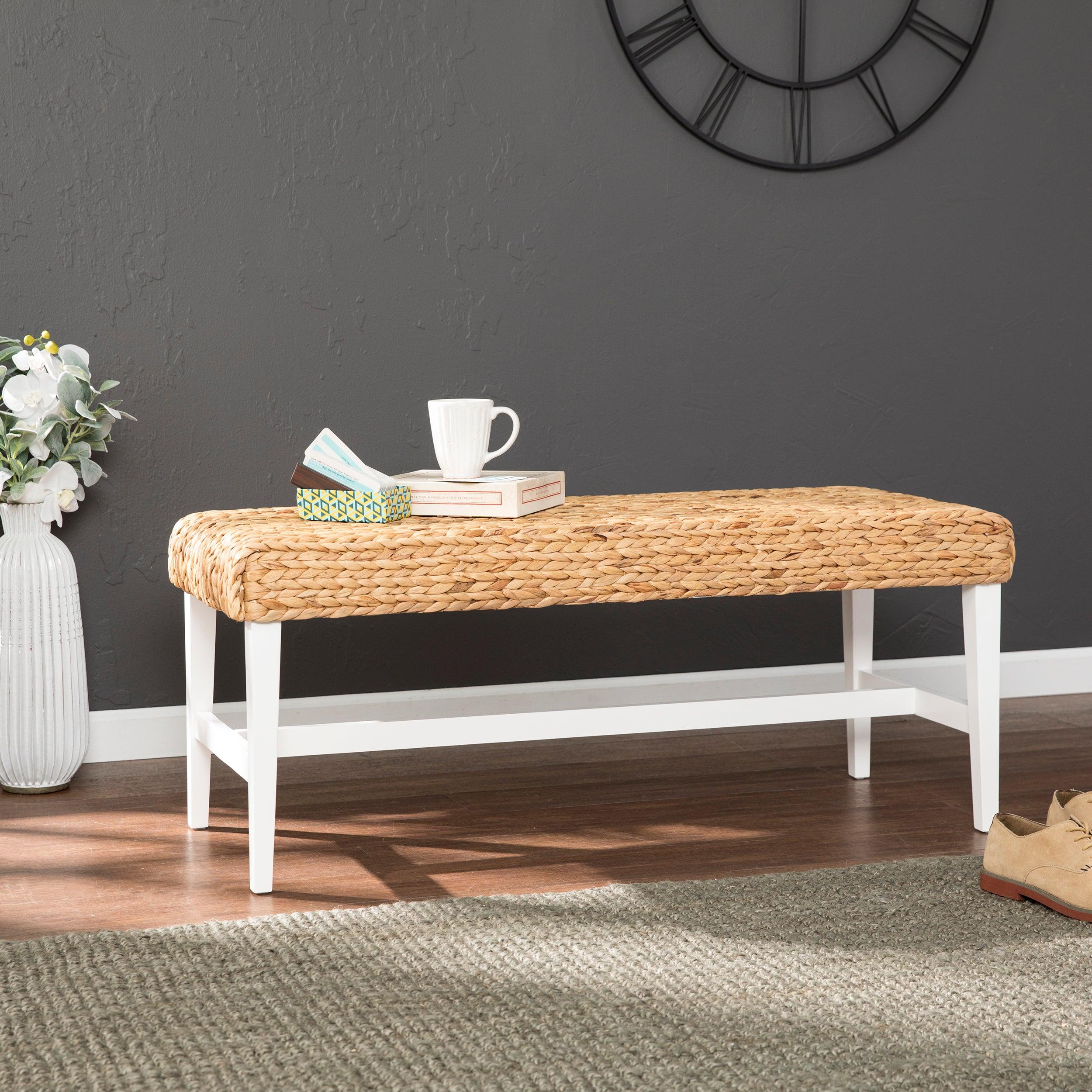 Standerson White Woven Coffee Table Bench - Frankwebs