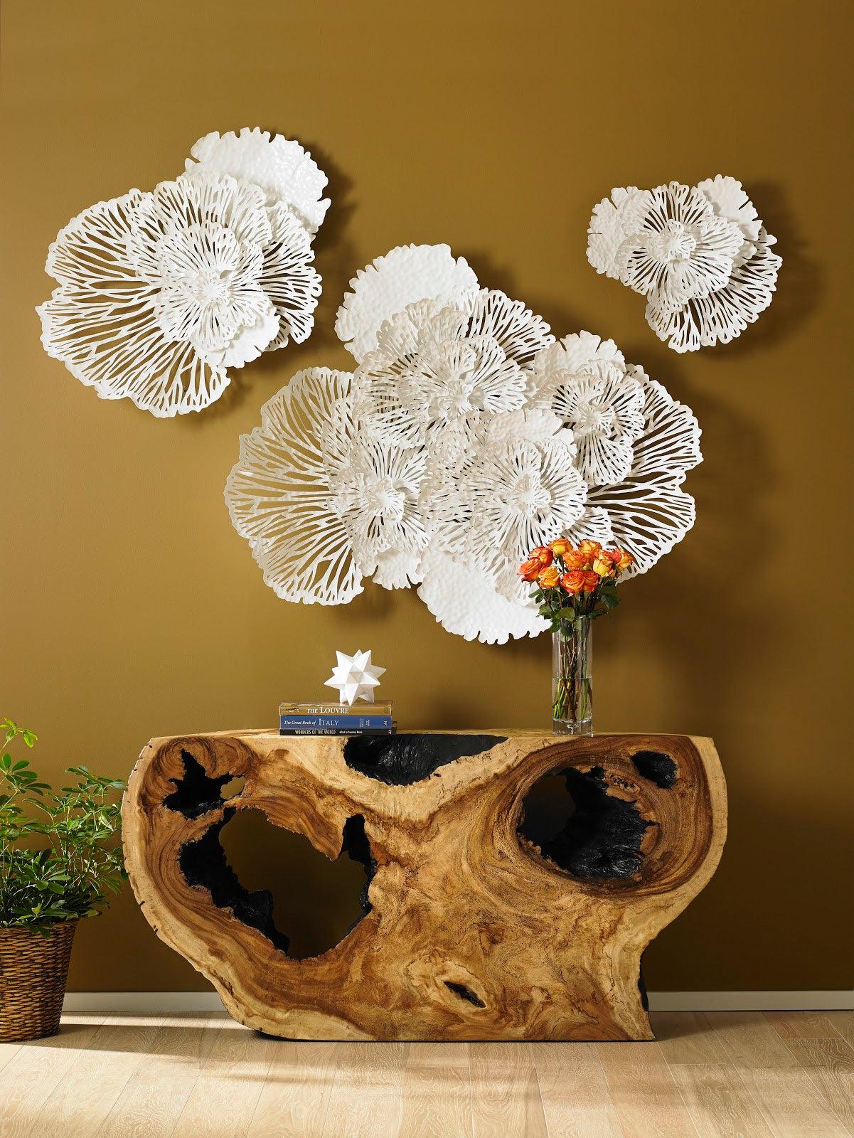 Flower Wall Art, Small, White, Metal - Frankwebs