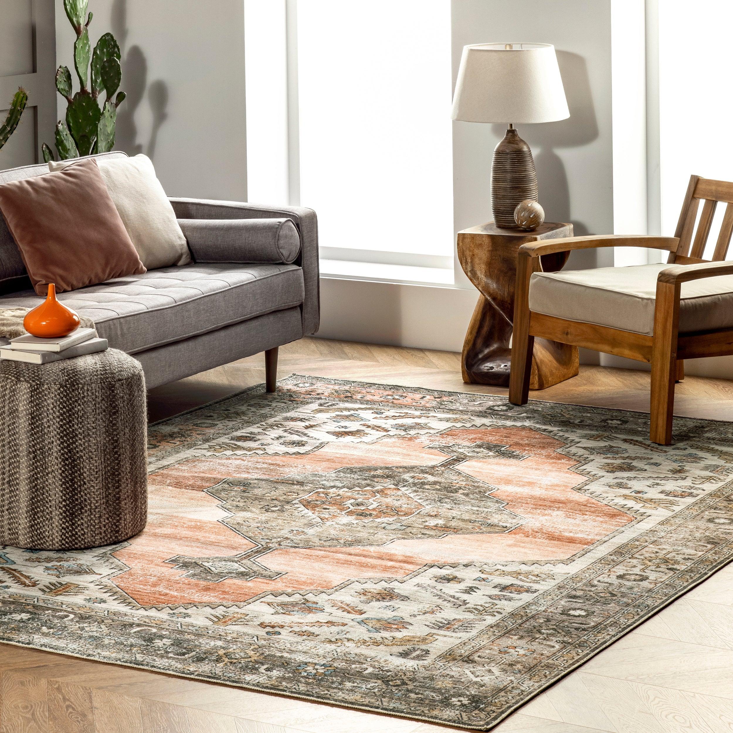 Gracie Distressed Medallion Machine Washable Area Rug - Frankwebs