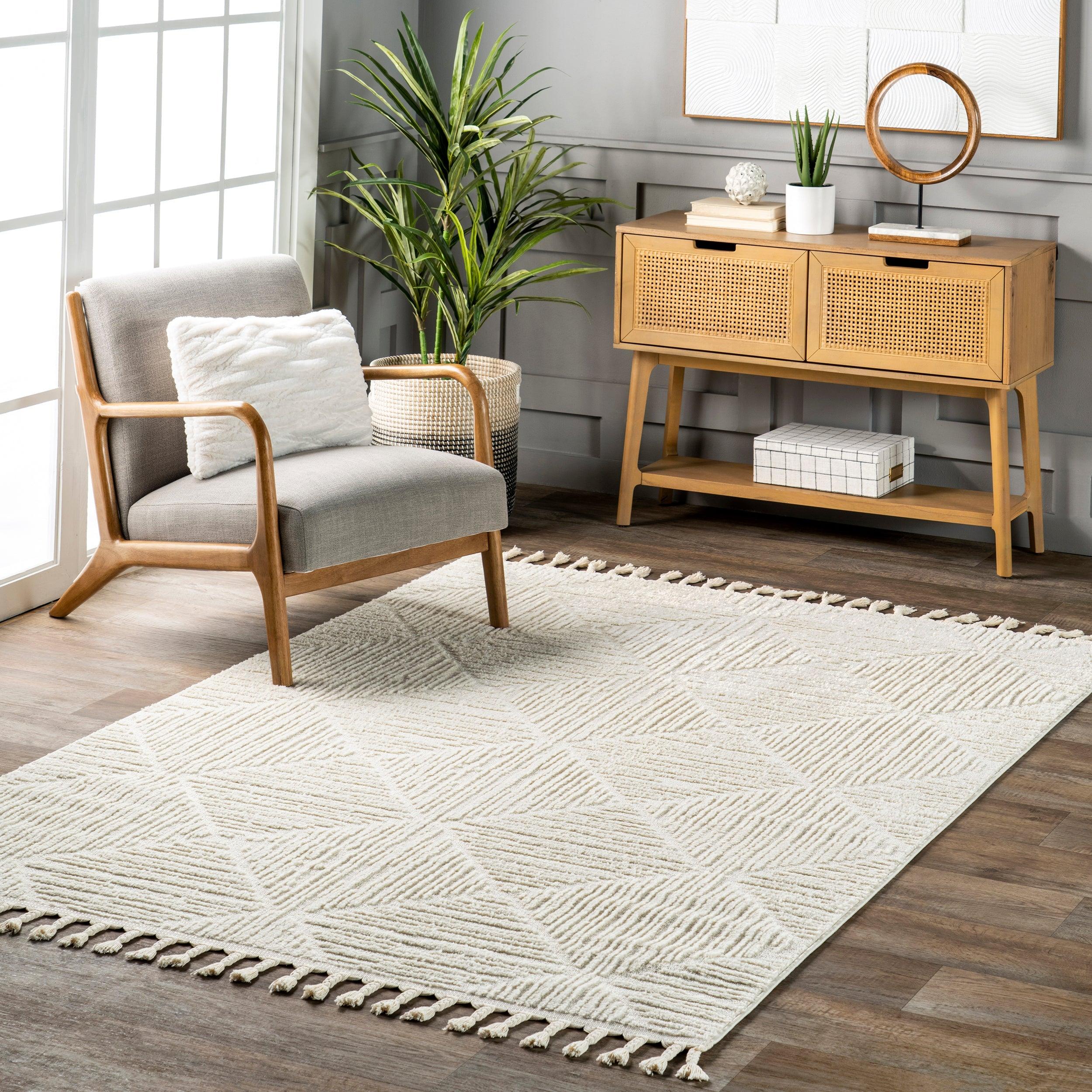 Kerry Textured Geometric Tasseled Area Rug - Frankwebs