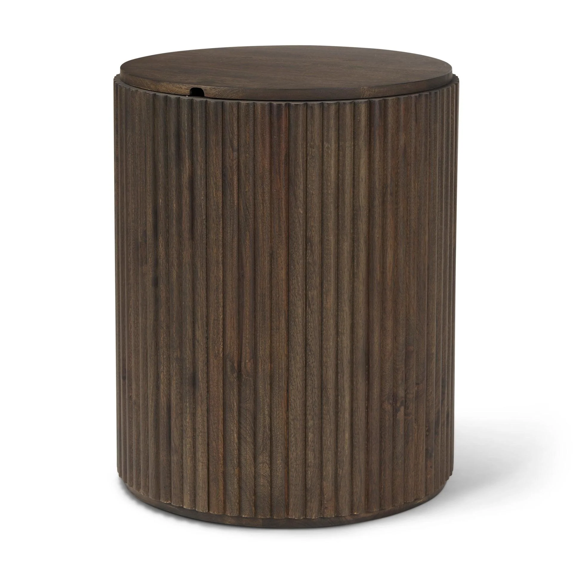 Terra 18L x 18W x 22H Dark Brown Wood Fluted Round Side Table - Frankwebs