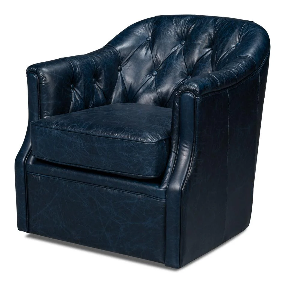 Coolidge Leather Swivel Chair - Blue - Frankwebs