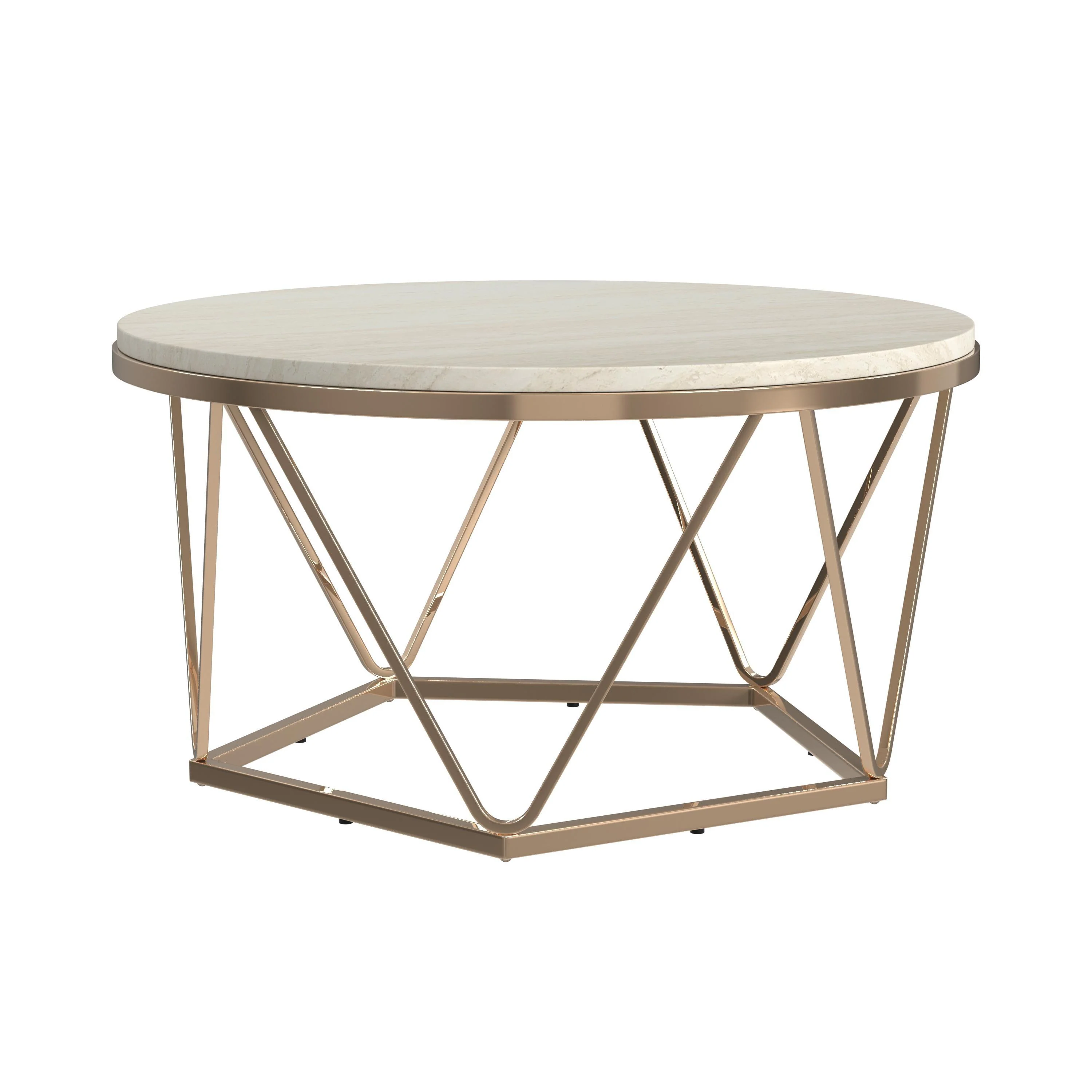 Luna Round Faux Stone Coffee Table - Champagne - Frankwebs