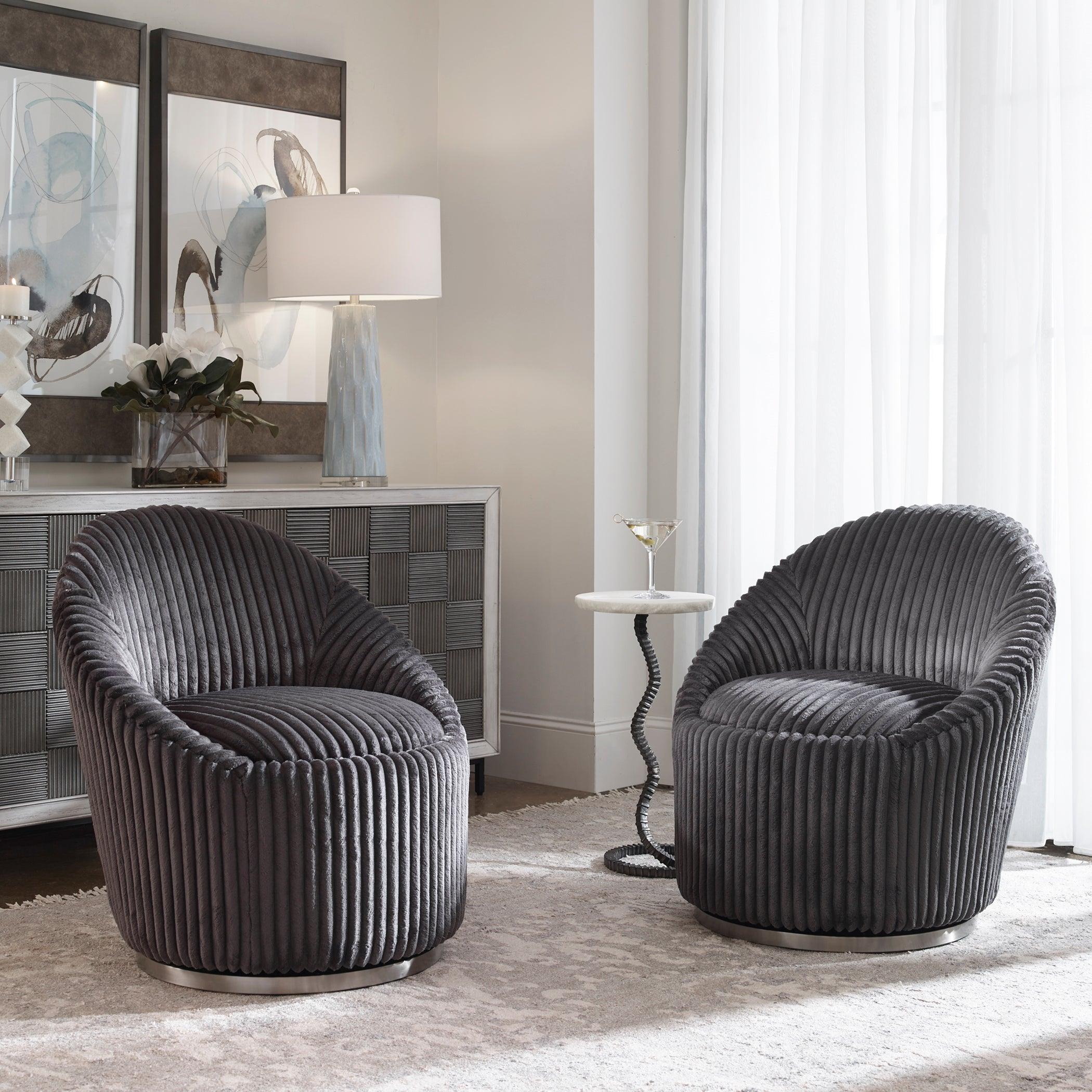 Crue Gray Fabric Swivel Chair - Frankwebs