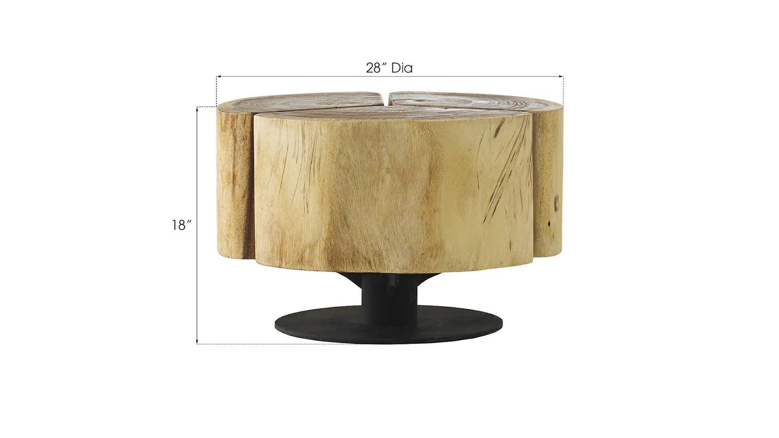 Clover Coffee Table, Chamcha Wood, Natural Finish, Metal Base - Frankwebs