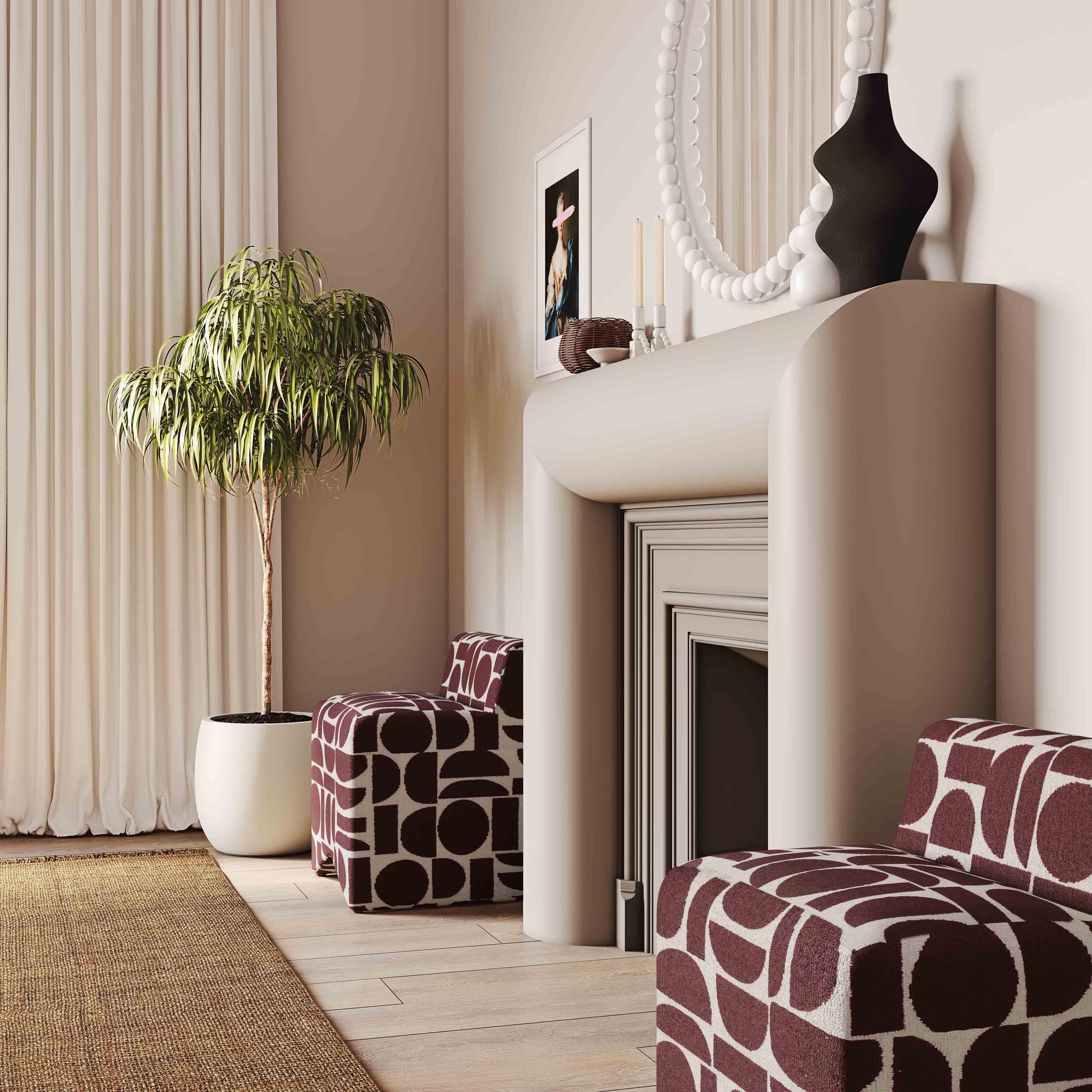 Pippa Merlot Geometric Jacquard Weave Stool - Frankwebs