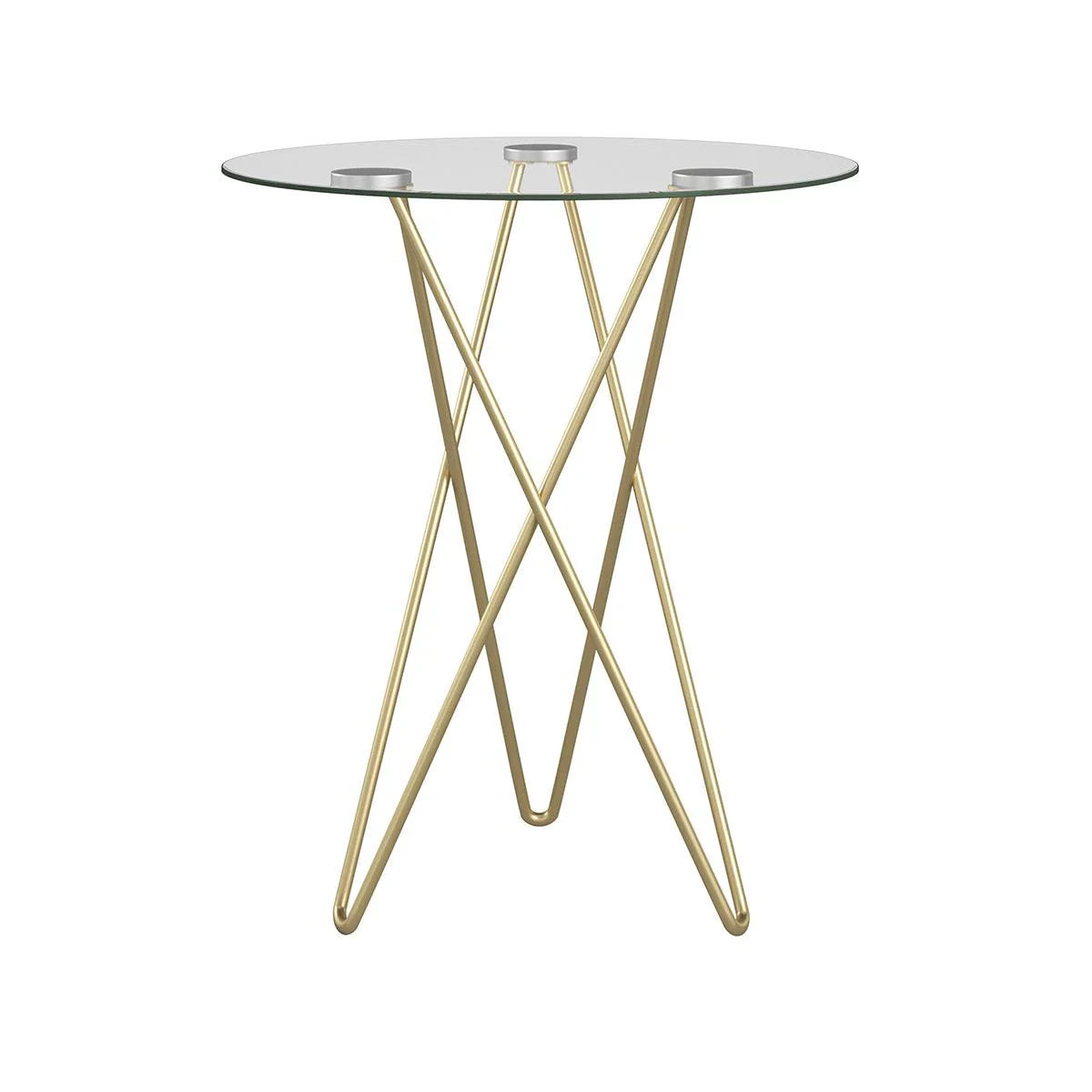 Zoey Round Side Table in Clear Tempered Glass with Matte Brushed Gold Base - Frankwebs