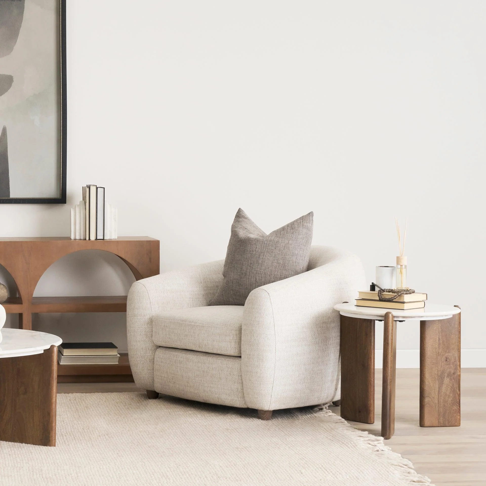 Rumer Dark Brown Wood w/ White Marble Side Table - Frankwebs