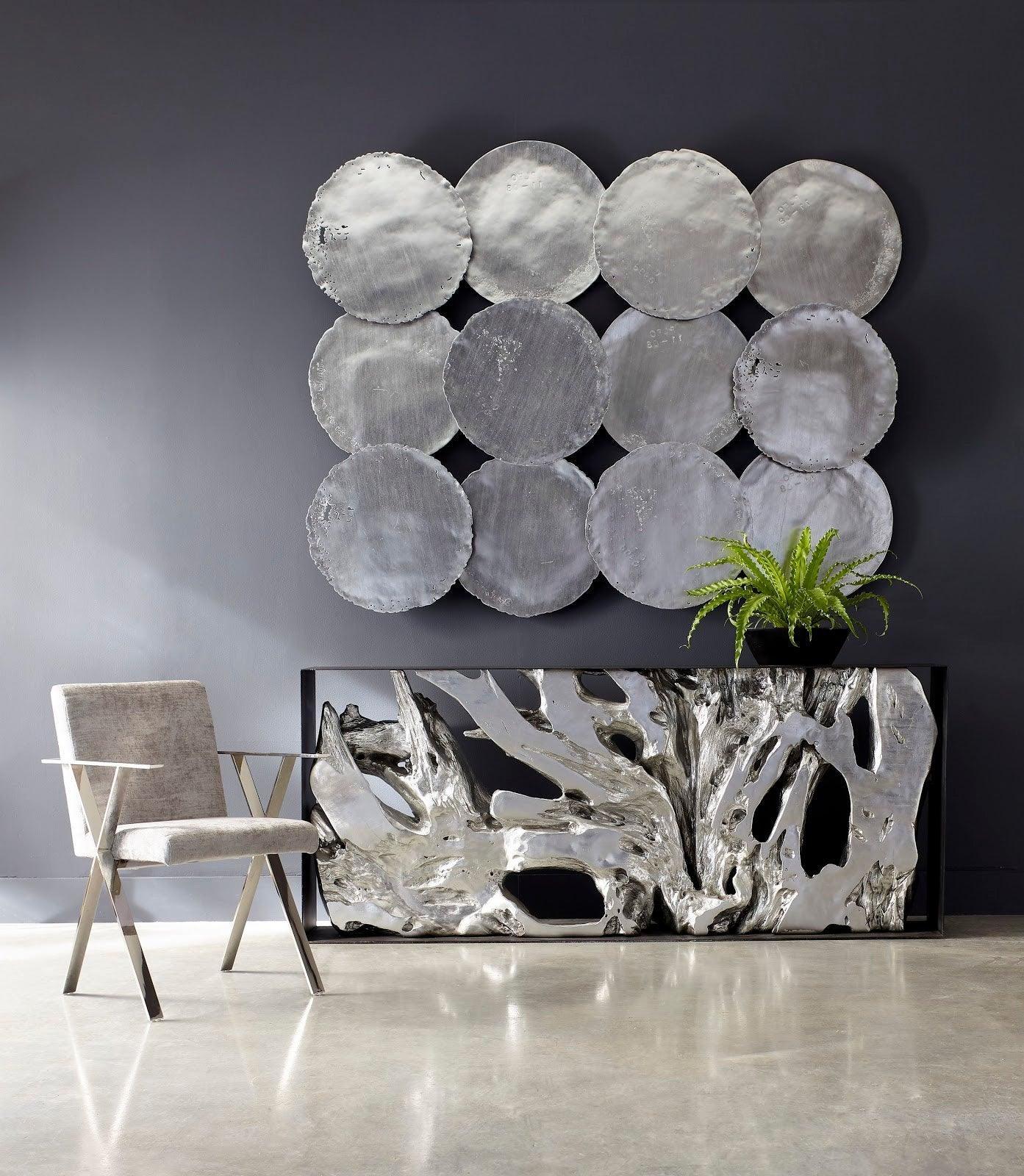 Cast Oil Drum Wall Discs, Silver Leaf, Set of 4 - Frankwebs