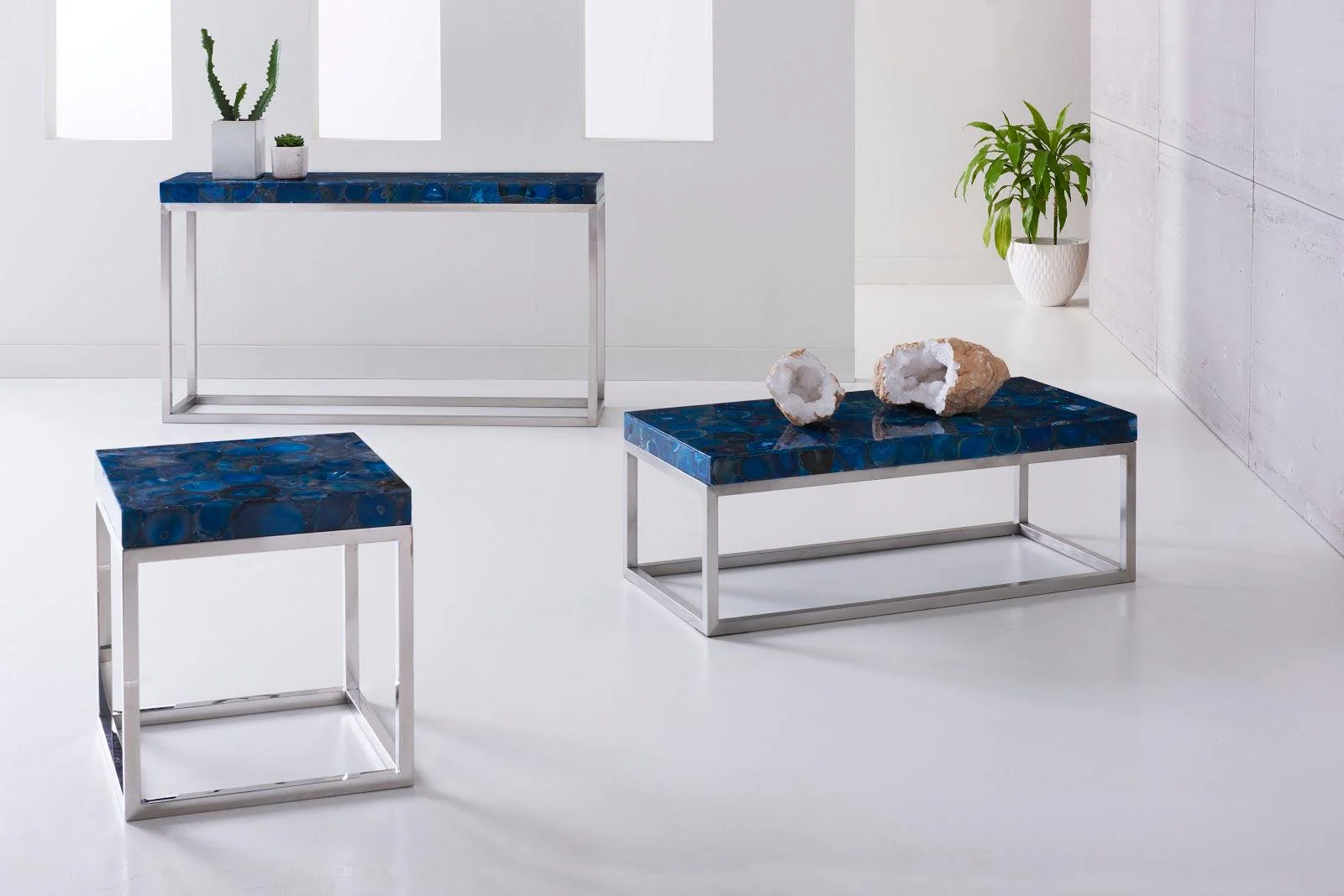 Agate Console Table, Stainless Steel Base - Frankwebs